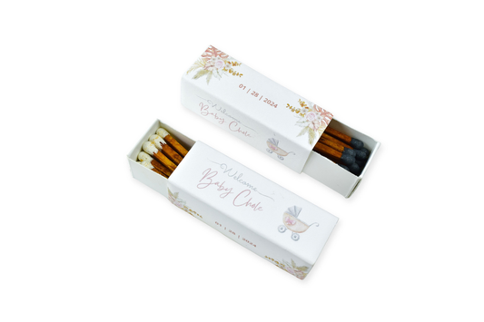 Customizable Baby Shower Matchboxes – Set of 10 – Cute Baby Design – Colorful Matchsticks – Perfect for Baby Shower Favors