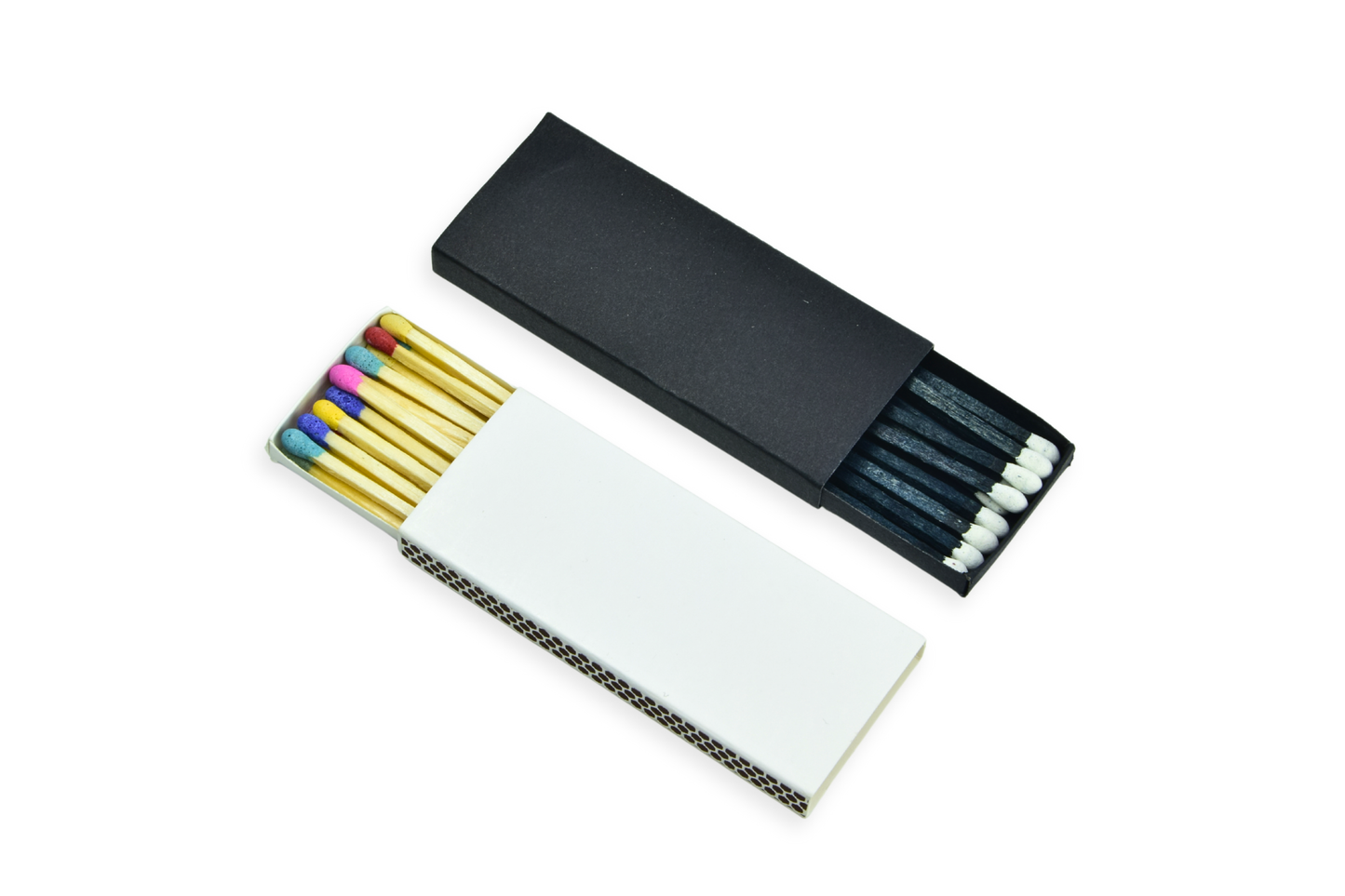 3" Inch Long Wooden Matchsticks in a Blank Matchbox with White / Black Matchboxes Colorful Tips - 16 Matchsticks - Gift- Wedding Favor