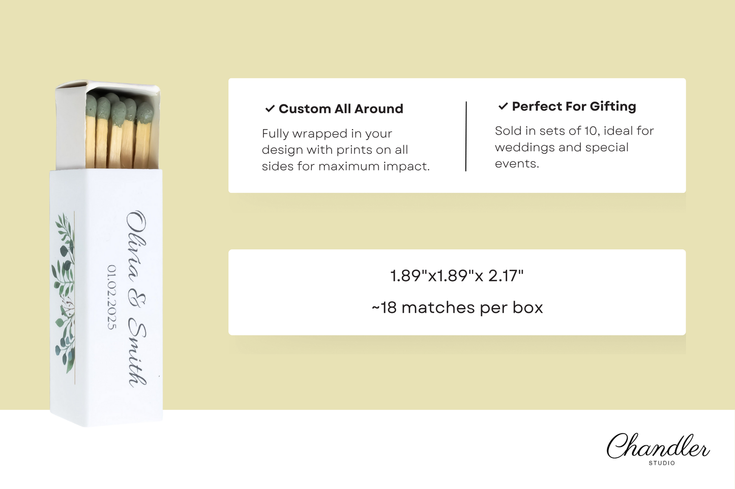 Custom Matchboxes - Set of 10 Personalized 2" Inch Long Colorful Matchsticks for Weddings – Unique Wedding Favor and Gift - Wedding Design 5