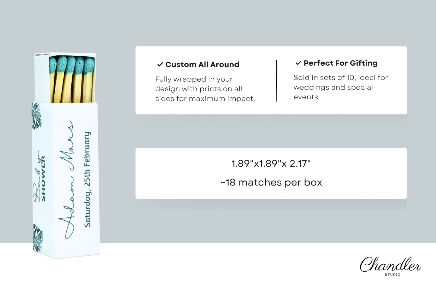 Customizable Baby Shower Matchboxes – Set of 10 – Cute Baby Design – Colorful Matchsticks – Perfect for Baby Shower Favors