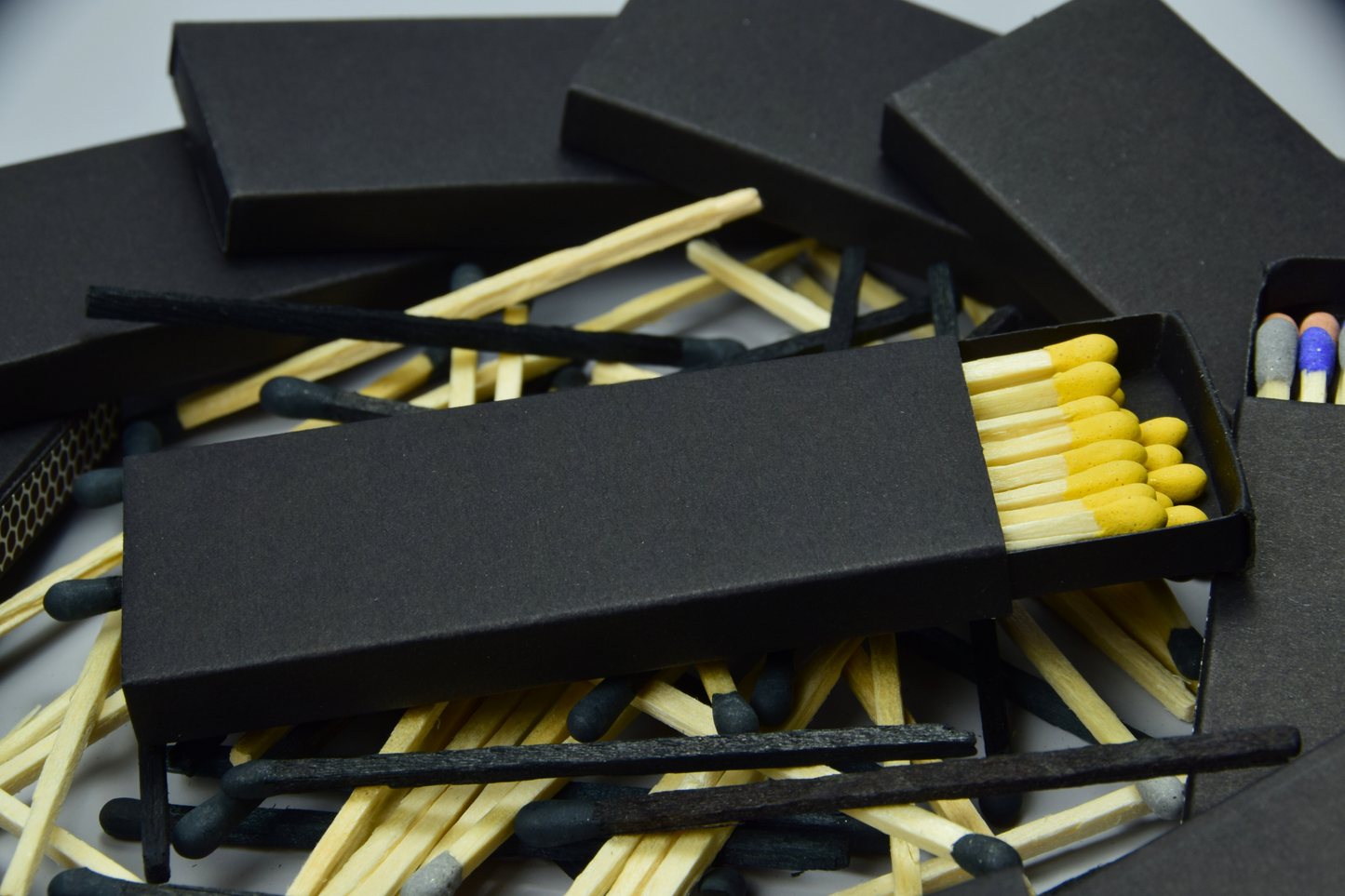 3" Inch Long Wooden Matchsticks in a Blank Matchbox with White / Black Matchboxes Colorful Tips - 16 Matchsticks - Gift- Wedding Favor