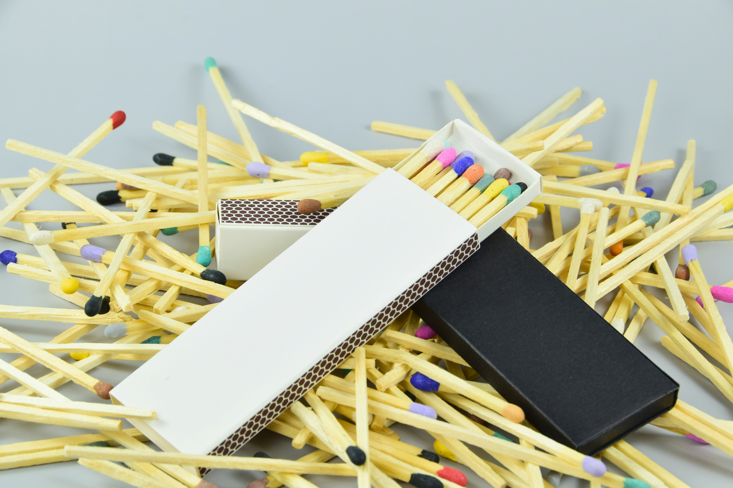 4" Inch Long Wooden Matchsticks in a Blank Matchbox with White / Black Matchboxes Colorful Tips - 12 Matchsticks - Gift- Wedding Favor