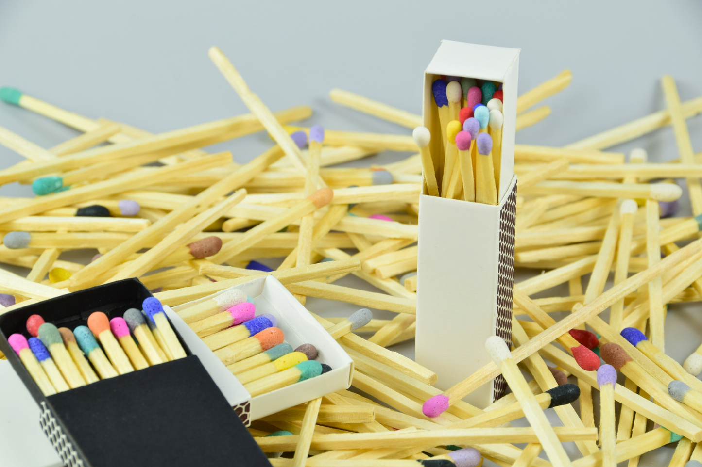 2" Inch Long Wooden Matchsticks in a Blank Matchbox with White / Black Matchboxes Colorful Tips - 20 Matchsticks - Gift- Wedding Favor