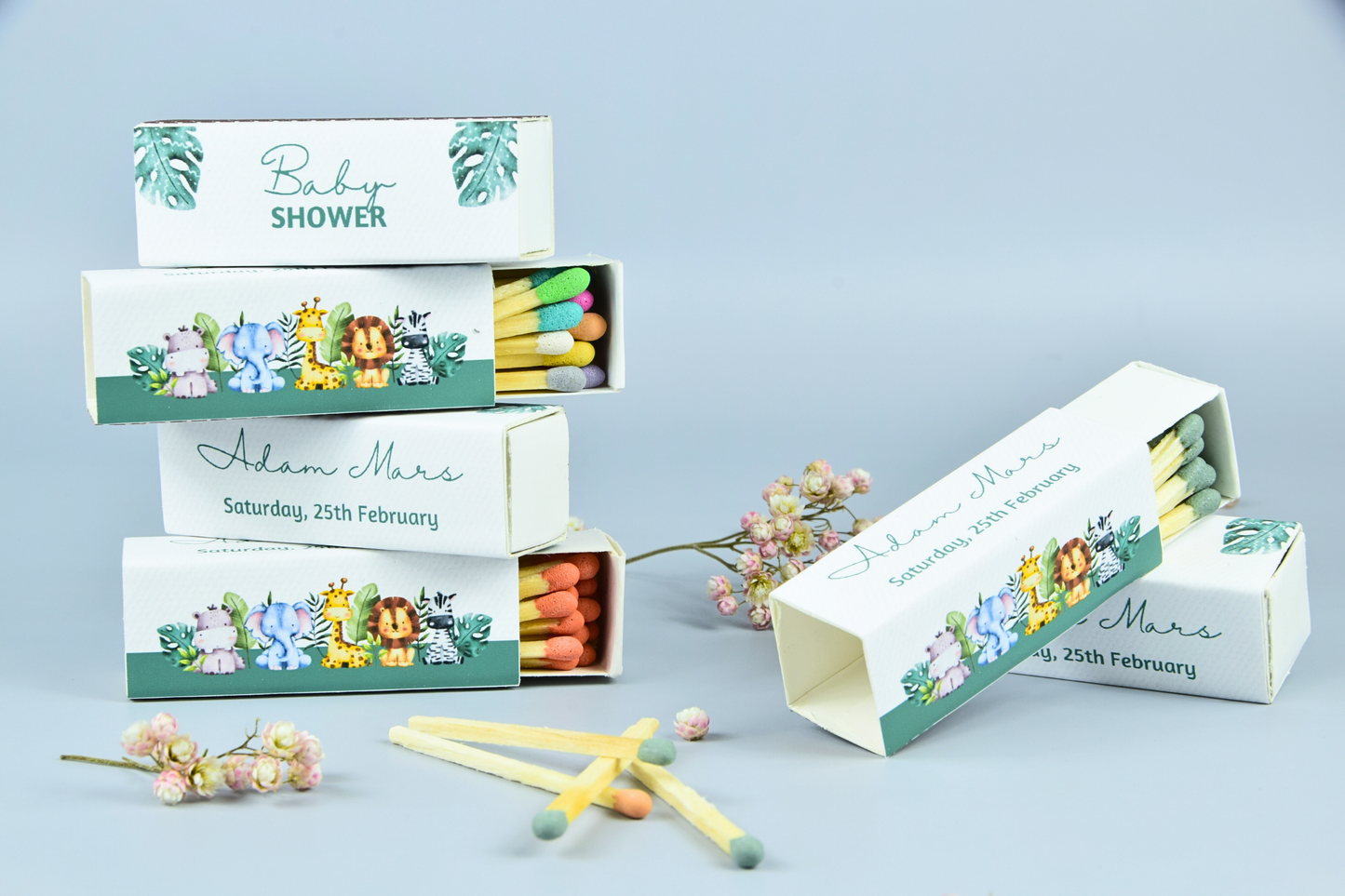 Customizable Baby Shower Matchboxes – Set of 10 – Cute Baby Design – Colorful Matchsticks – Perfect for Baby Shower Favors