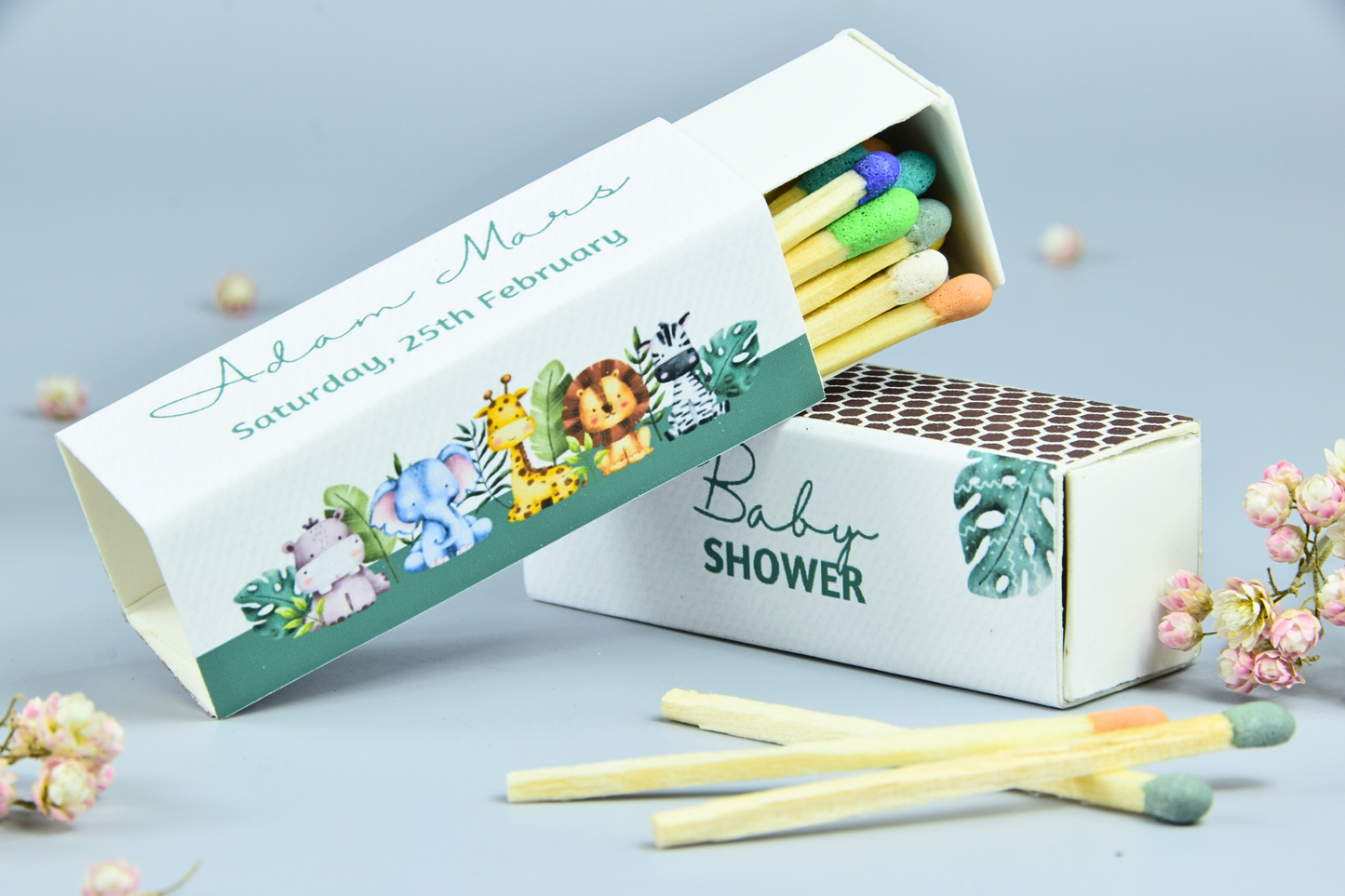 Customizable Baby Shower Matchboxes – Set of 10 – Cute Baby Design – Colorful Matchsticks – Perfect for Baby Shower Favors