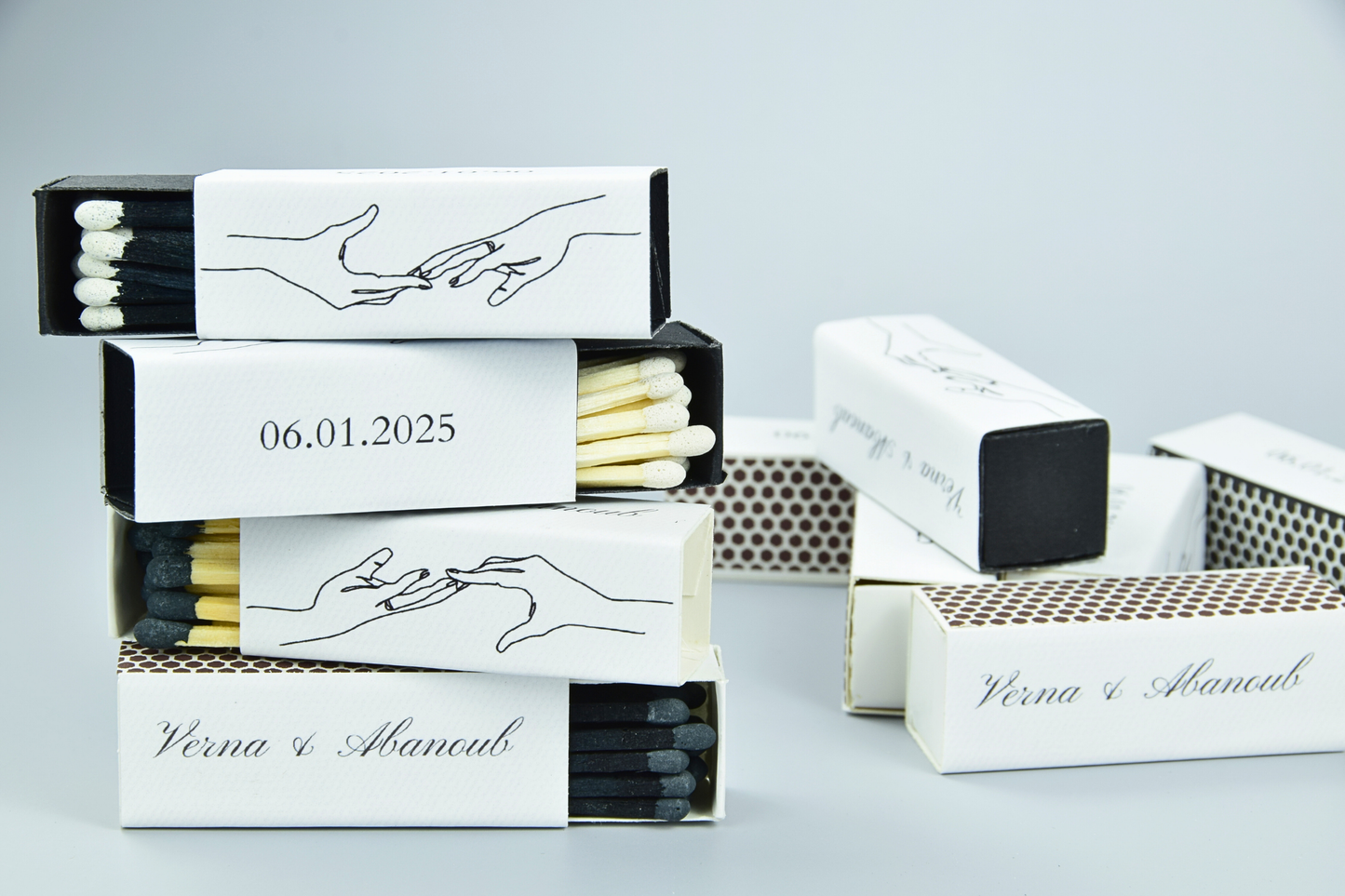 Custom Matchboxes - Set of 10 Personalized 2" Inch Long Colorful Matchsticks for Weddings – Unique Wedding Favor and Gift - Wedding Design 2