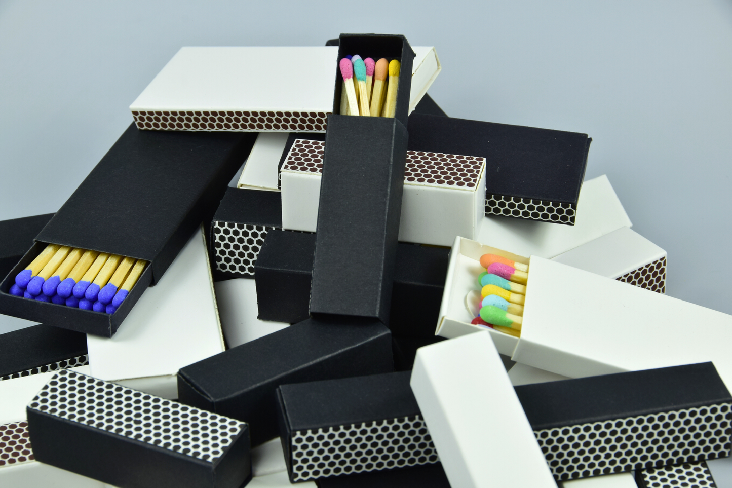2" Inch Long Wooden Matchsticks in a Blank Matchbox with White / Black Matchboxes Colorful Tips - 20 Matchsticks - Gift- Wedding Favor