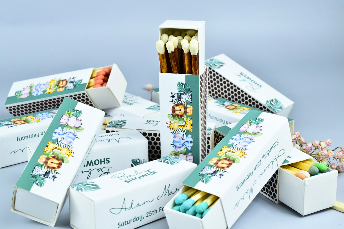 Customizable Baby Shower Matchboxes – Set of 10 – Cute Baby Design – Colorful Matchsticks – Perfect for Baby Shower Favors