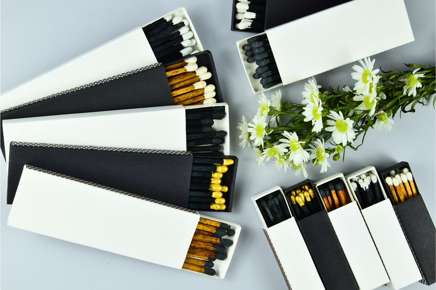 4" Inch Long Wooden Matchsticks in a Blank Matchbox with White / Black Matchboxes Colorful Tips - 12 Matchsticks - Gift- Wedding Favor
