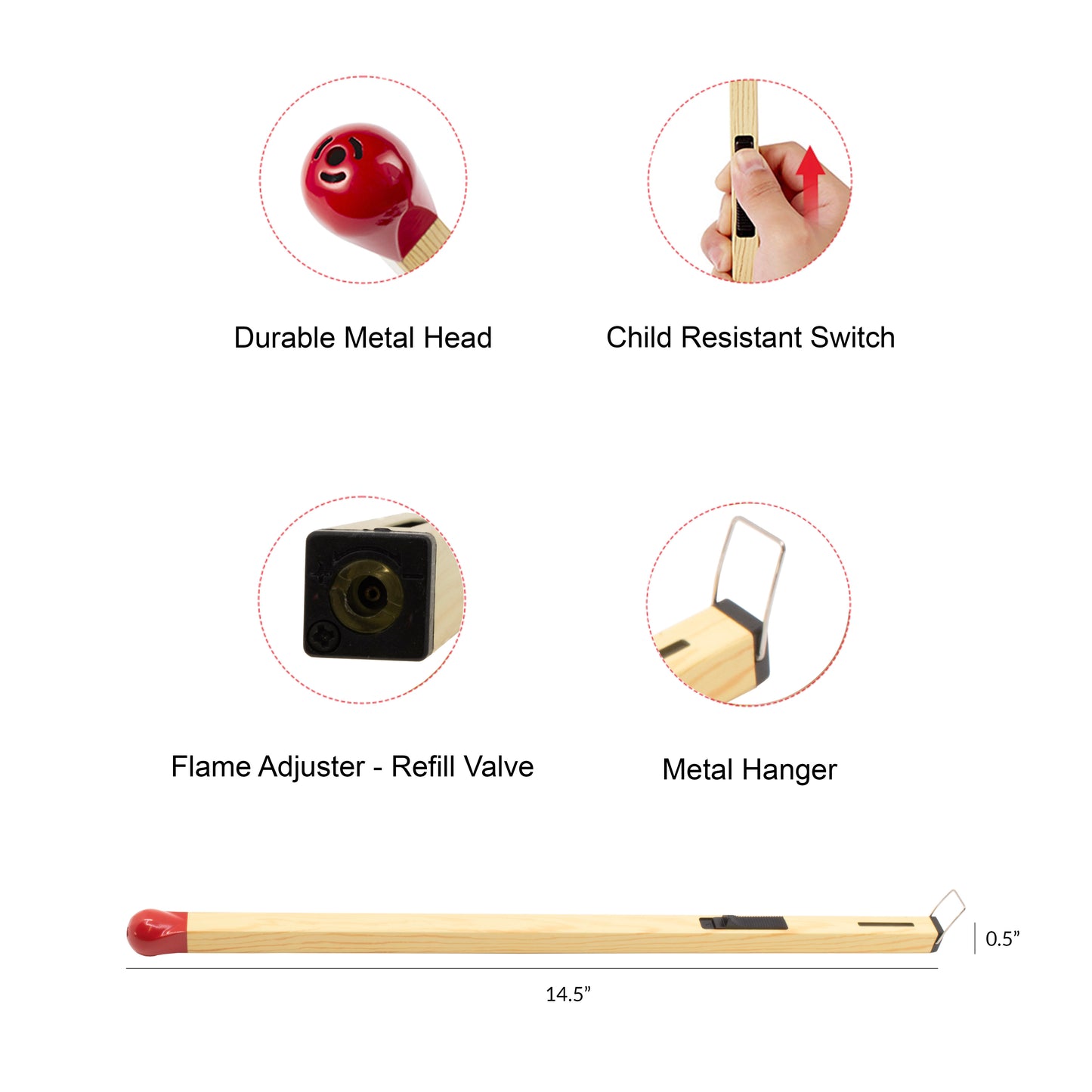 Match Shape Candle Lighter - Slim Butane - Gas Refillable - Long Reach