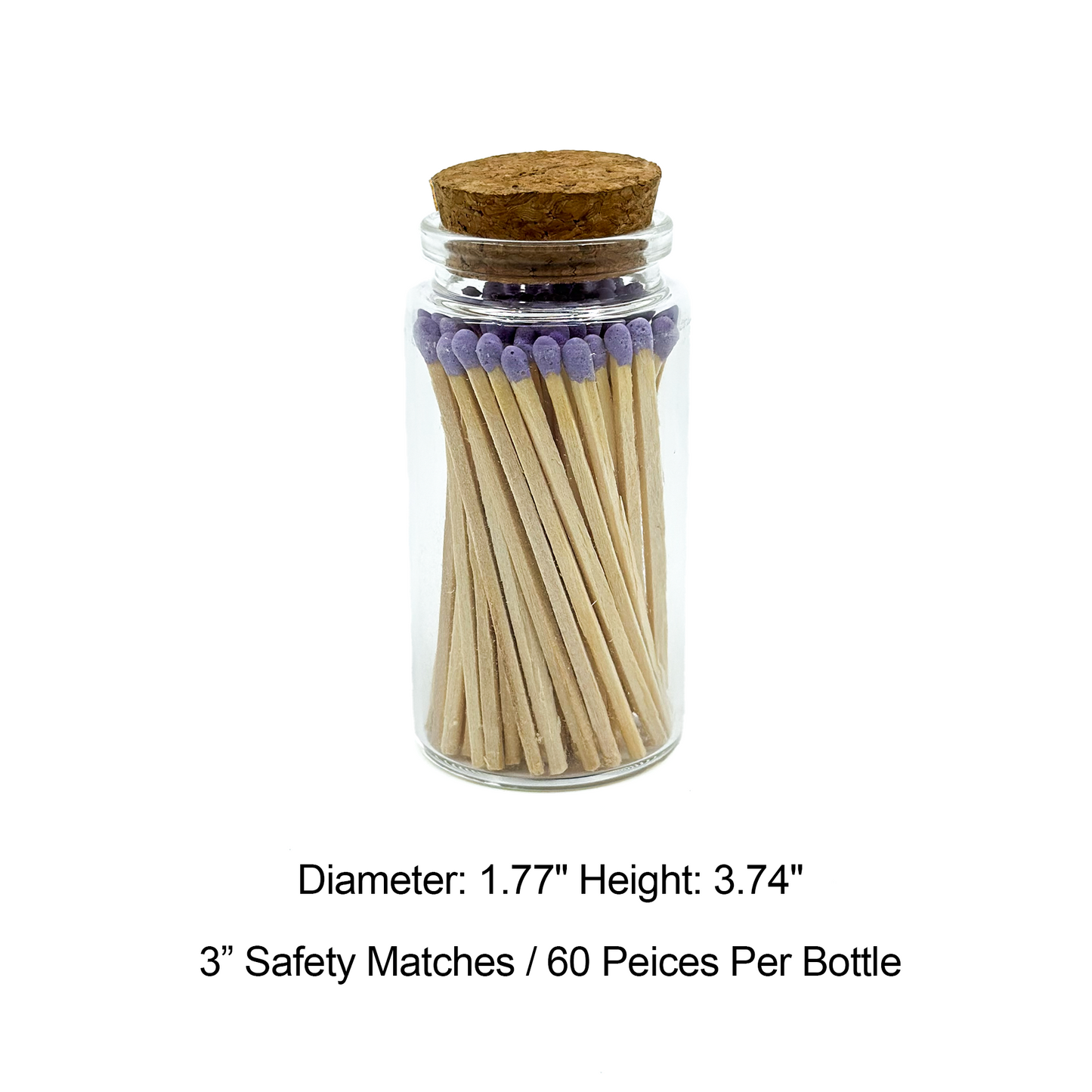 Purple Safety Matches in Jar - Strike On Bottle Glass Jar 3" Inch Matchsticks