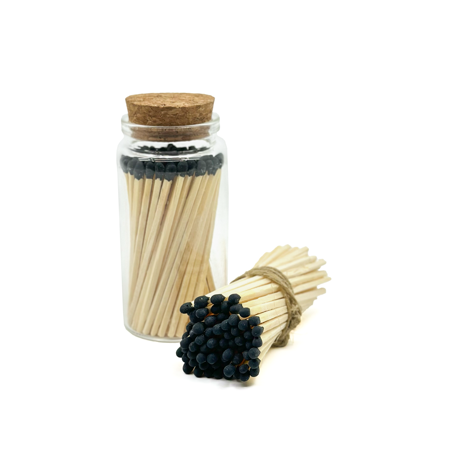 Black Safety Matches in Jar - Strike On Bottle Glass Jar 3" Inch Matchsticks