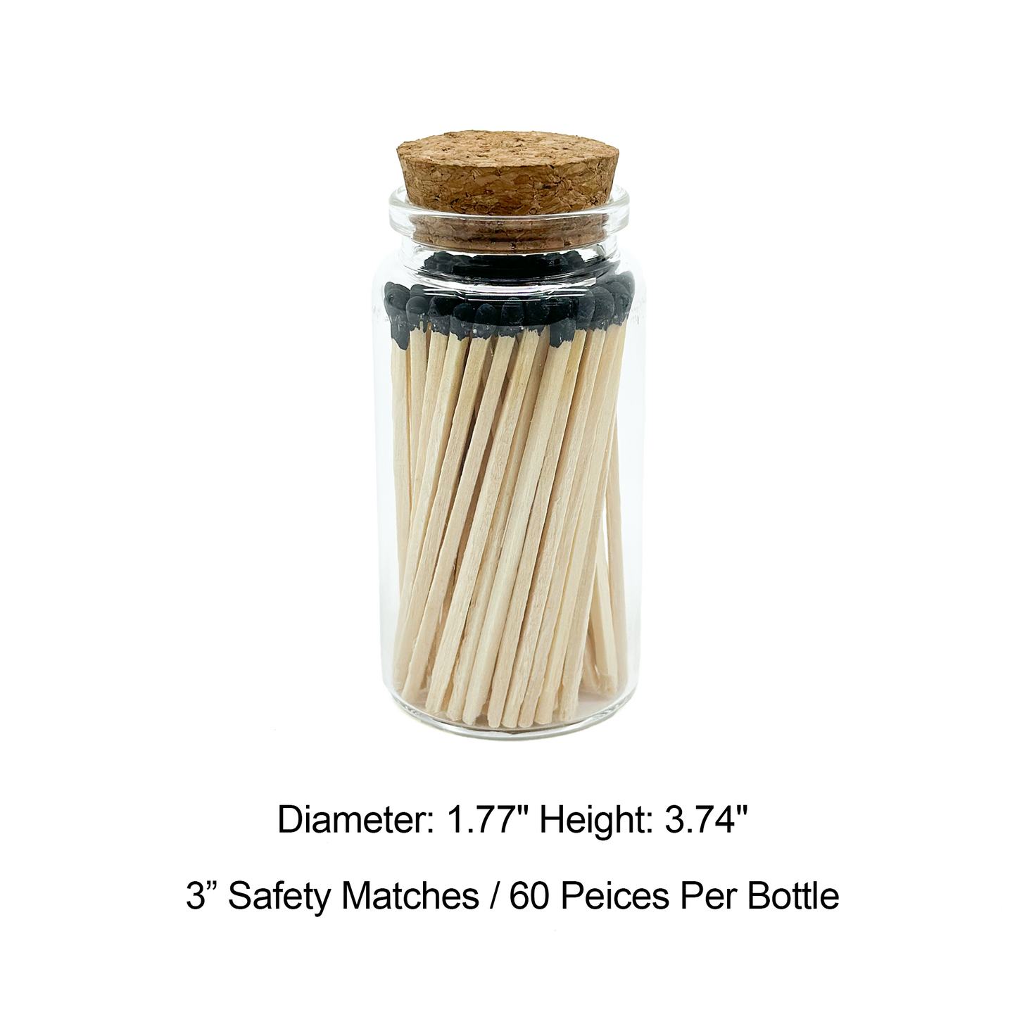 Black Safety Matches in Jar - Strike On Bottle Glass Jar 3" Inch Matchsticks