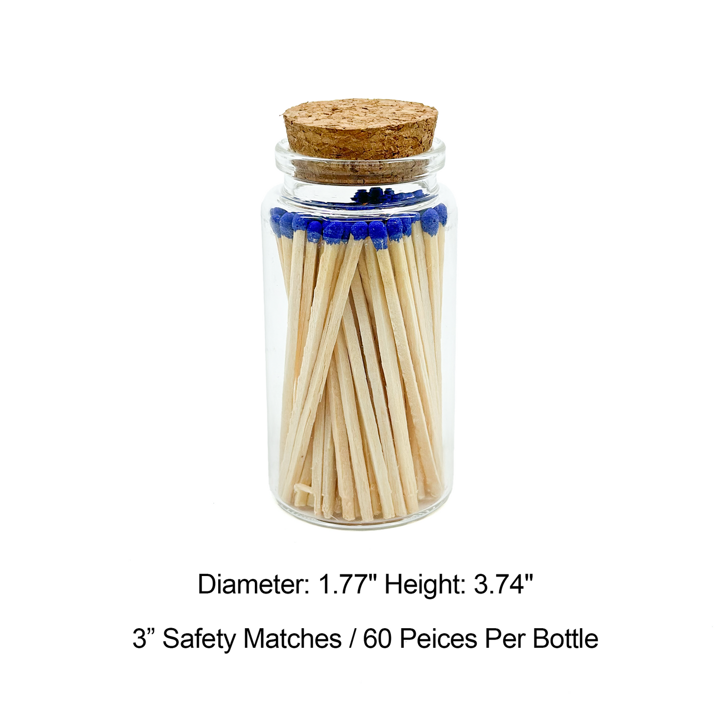 Blue Safety Matches in Jar - Strike On Bottle Glass Jar 3" Inch Matchsticks