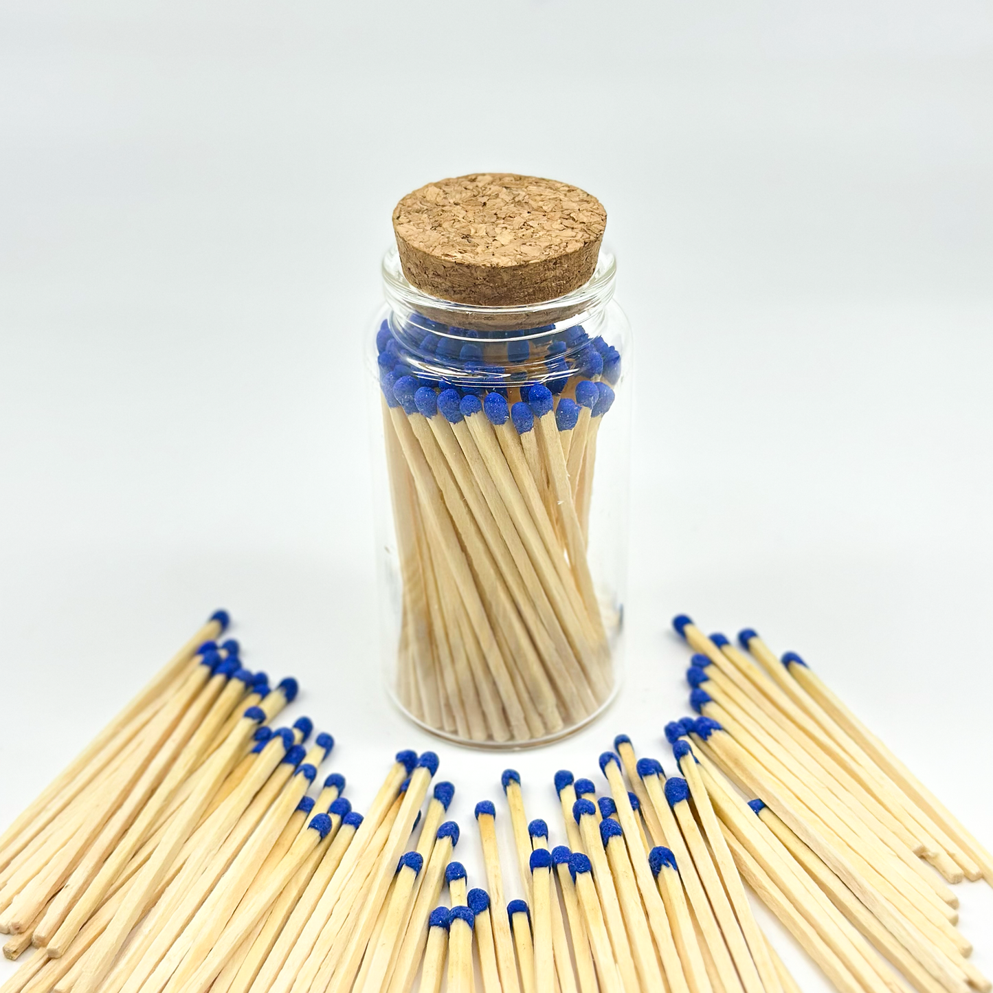 Blue Safety Matches in Jar - Strike On Bottle Glass Jar 3" Inch Matchsticks