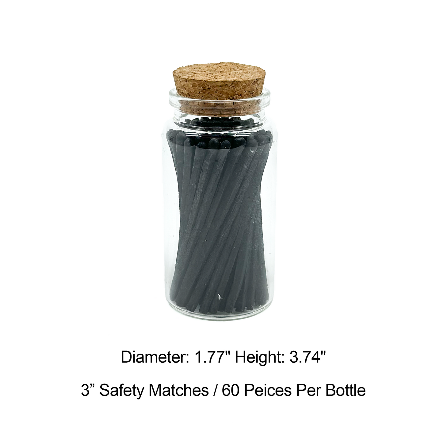 Charcoal Safety Matches in Jar - Strike On Bottle Glass Jar 3" Inch Matchsticks