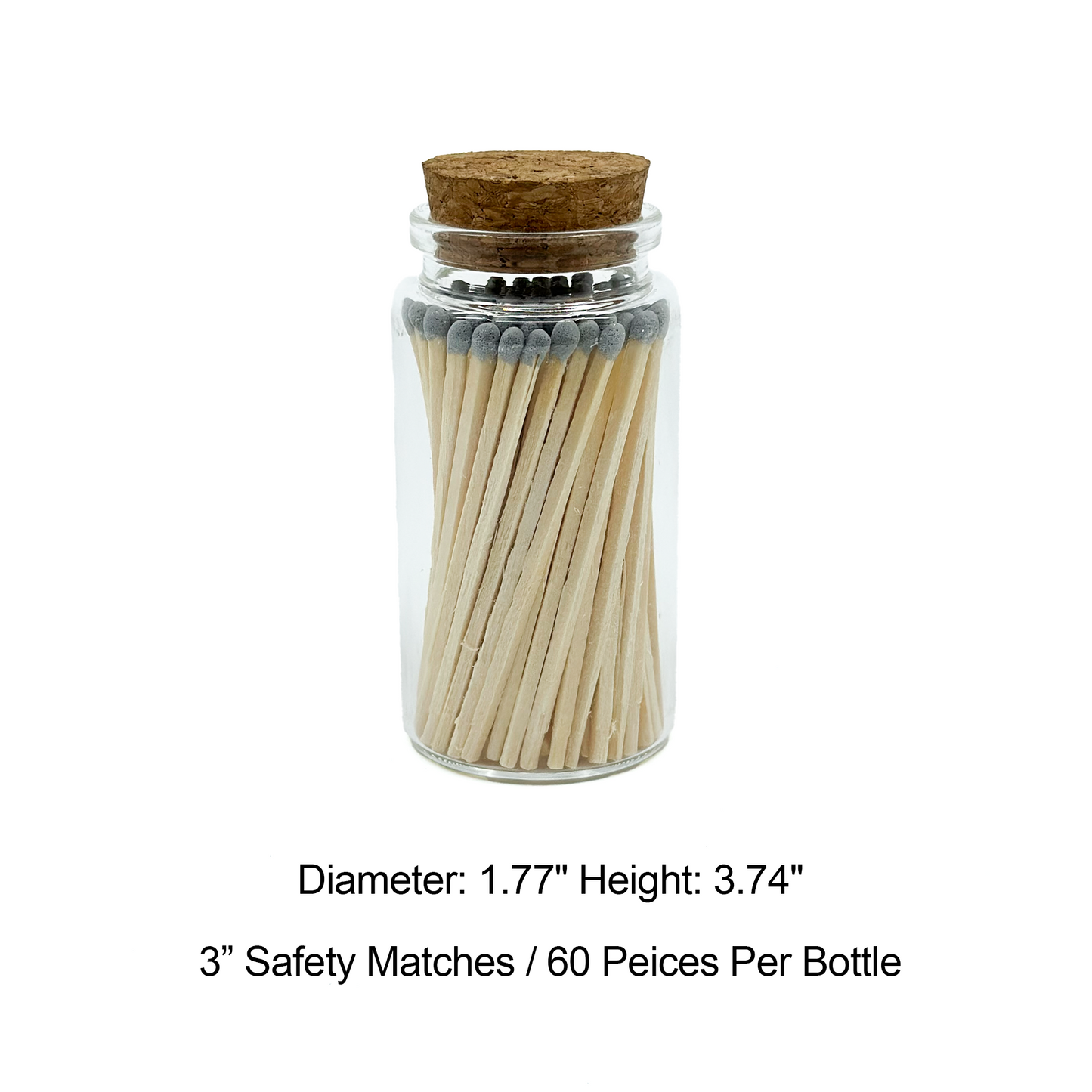 Gray Safety Matches in Jar - Strike On Bottle Glass Jar 3" Inch Matchsticks