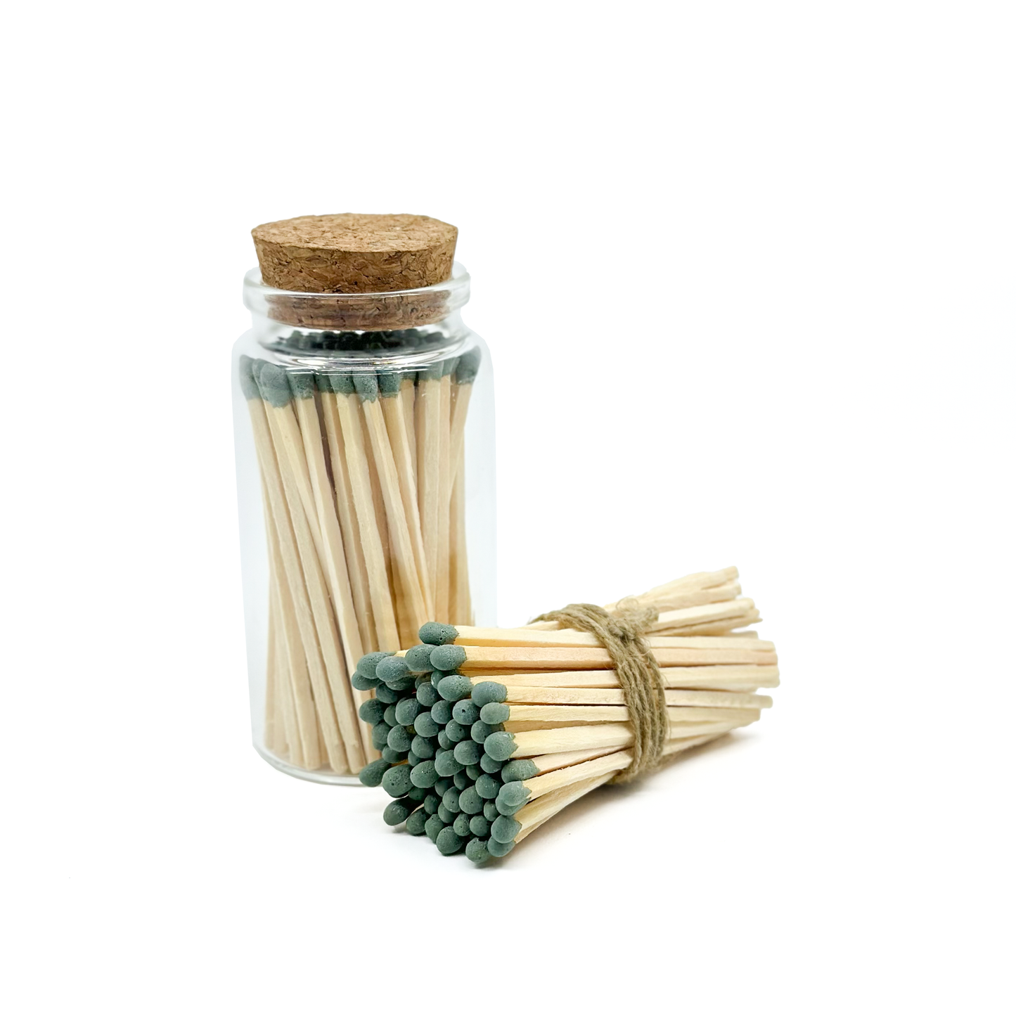 Dark Green Safety Matches in Jar - Strike On Bottle Glass Jar 3" Inch Matchsticks