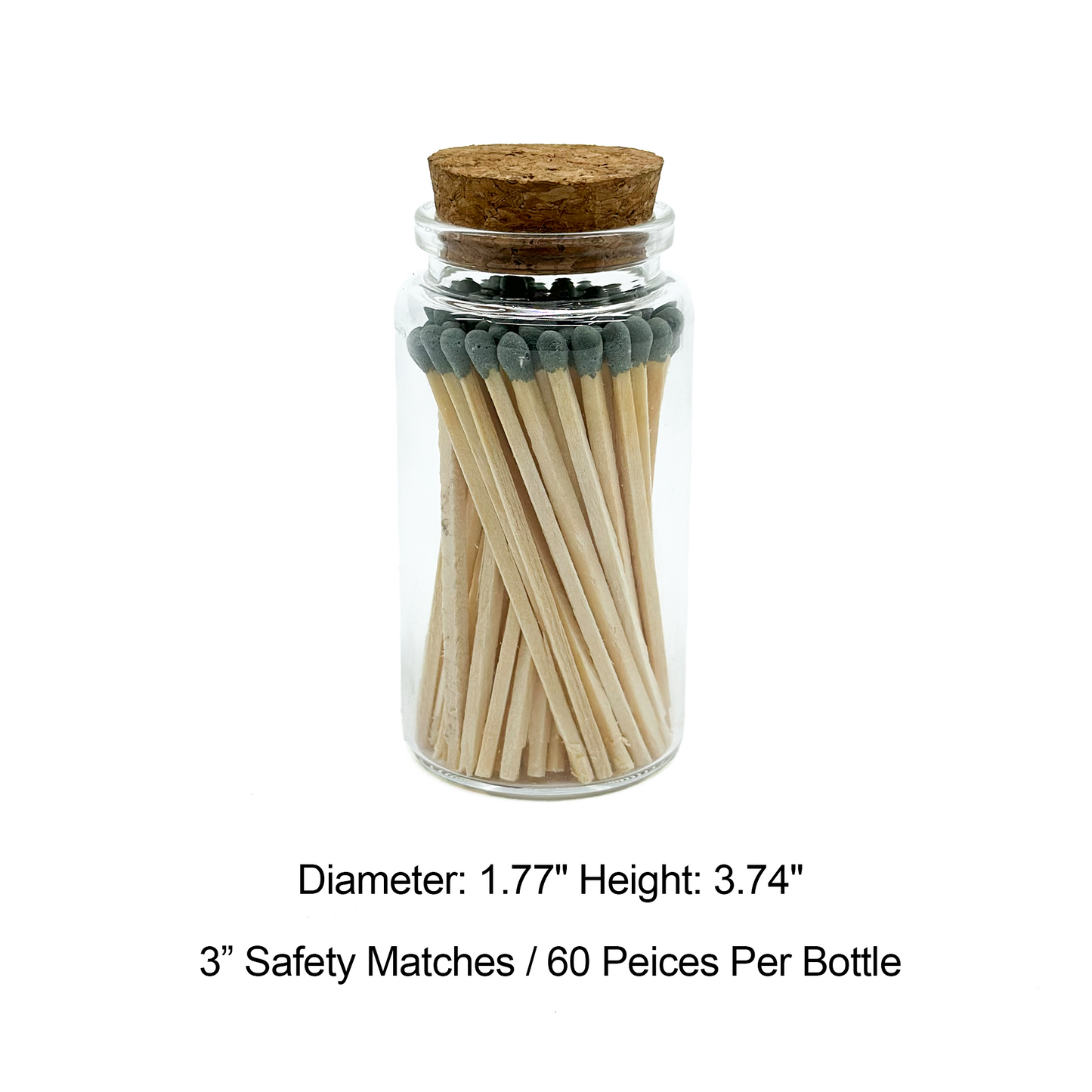 Dark Green Safety Matches in Jar - Strike On Bottle Glass Jar 3" Inch Matchsticks