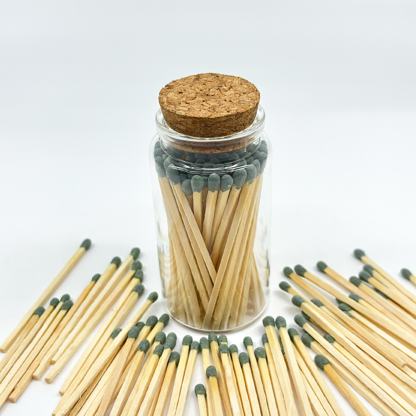 Dark Green Safety Matches in Jar - Strike On Bottle Glass Jar 3" Inch Matchsticks
