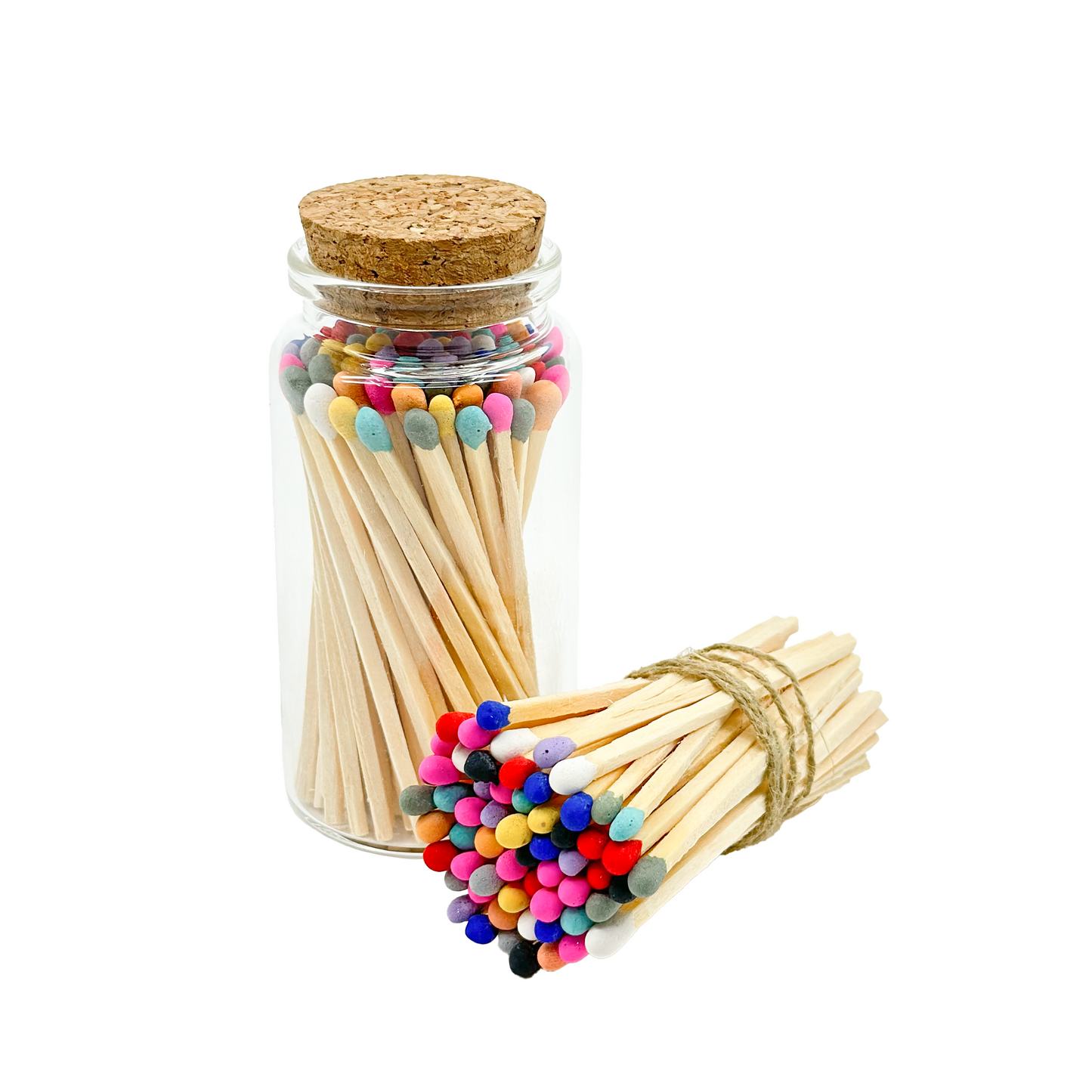 Mixed Colors Safety Matches in Jar - Strike On Bottle Glass Jar 3" Inch Matchsticks