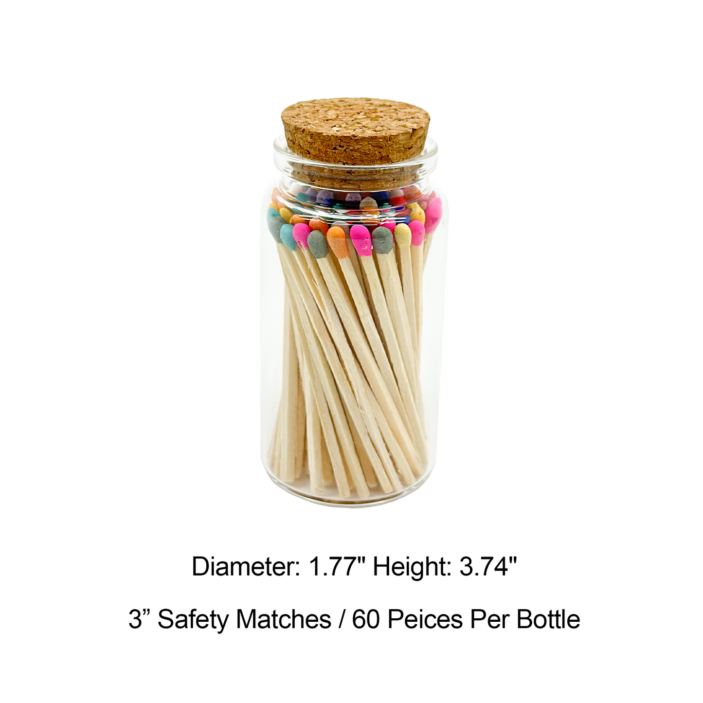 Mixed Colors Safety Matches in Jar - Strike On Bottle Glass Jar 3" Inch Matchsticks