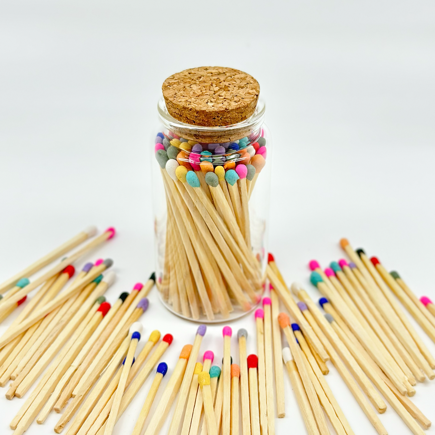 Mixed Colors Safety Matches in Jar - Strike On Bottle Glass Jar 3" Inch Matchsticks