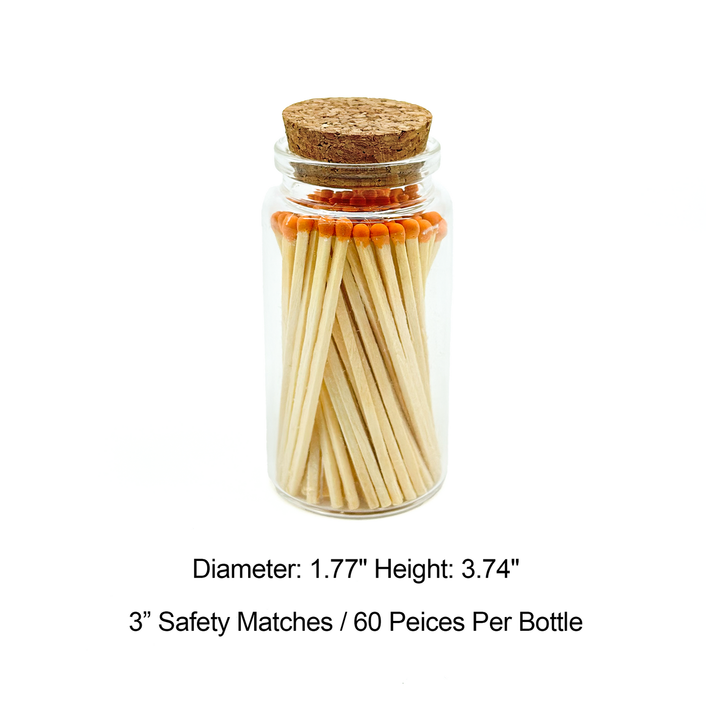 Orange Safety Matches in Jar - Strike On Bottle Glass Jar 3" Inch Matchsticks