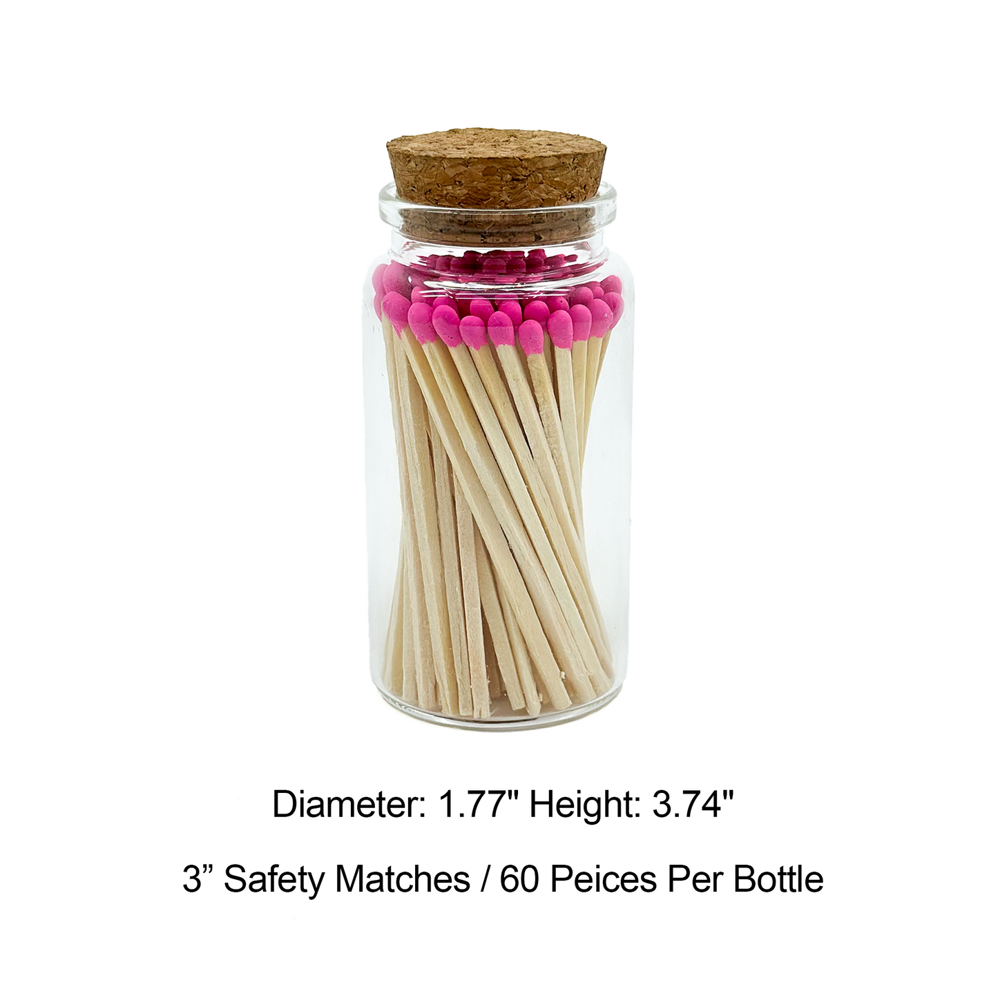 Pink Safety Matches in Jar - Strike On Bottle Glass Jar 3" Inch Matchsticks