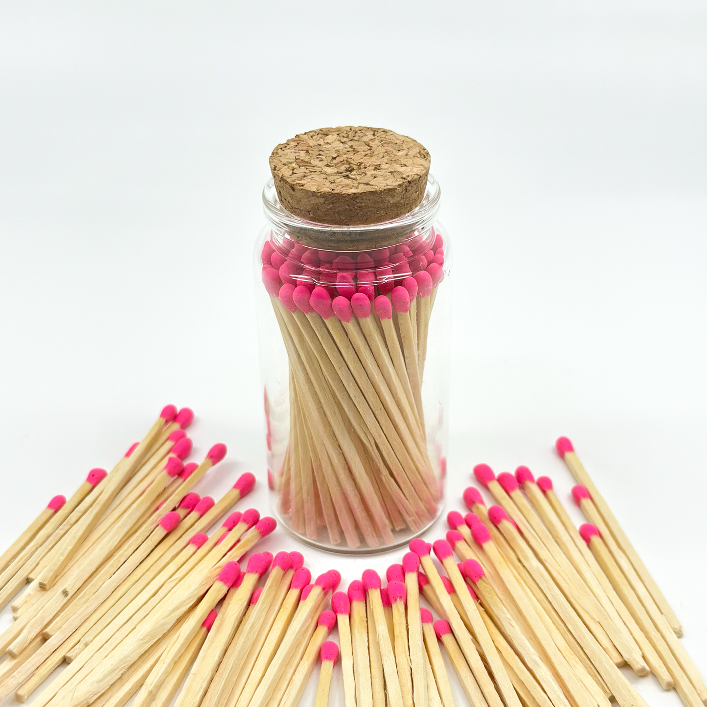 Pink Safety Matches in Jar - Strike On Bottle Glass Jar 3" Inch Matchsticks