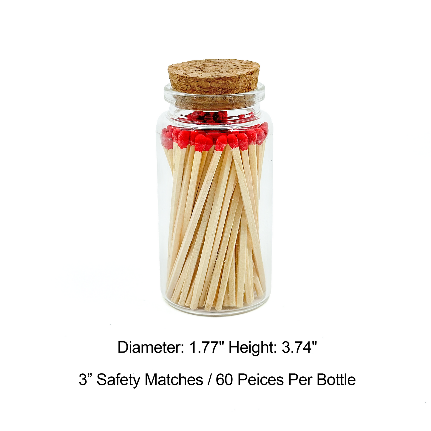 Red Safety Matches in Jar - Strike On Bottle Glass Jar 3" Inch Matchsticks