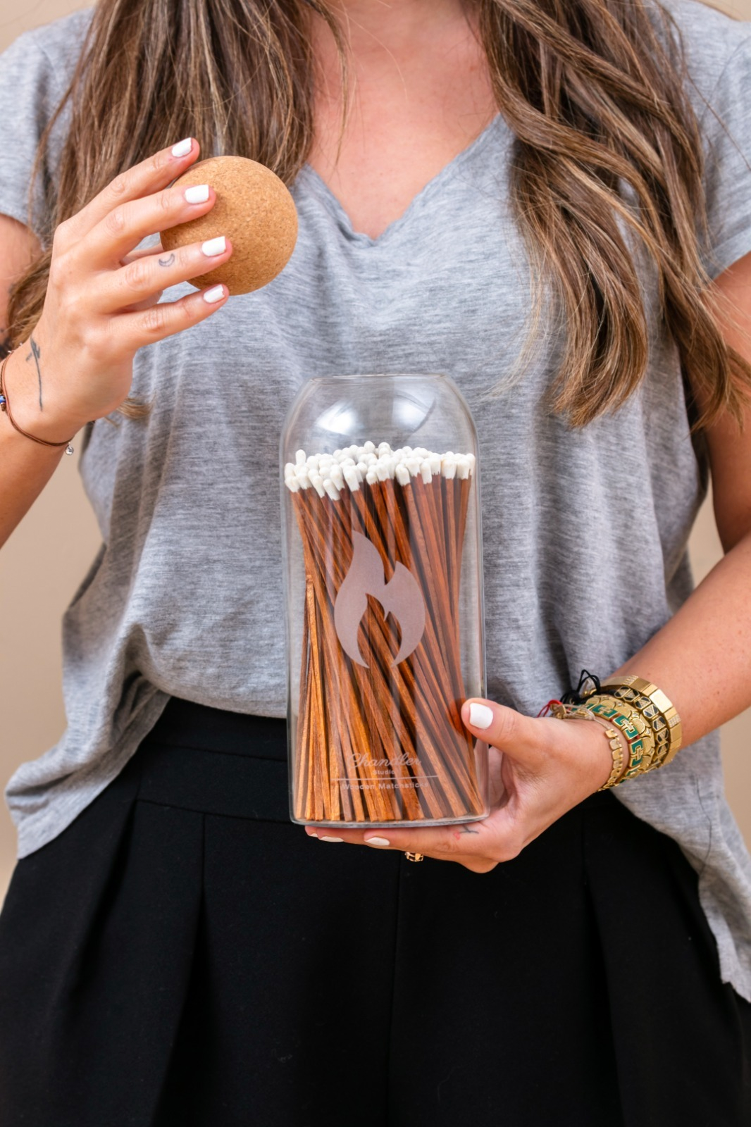 Fireplace - Candle Matches | Apothecary Decorative Glass Bottle - Approx. 210 Long Matchsticks in Jar