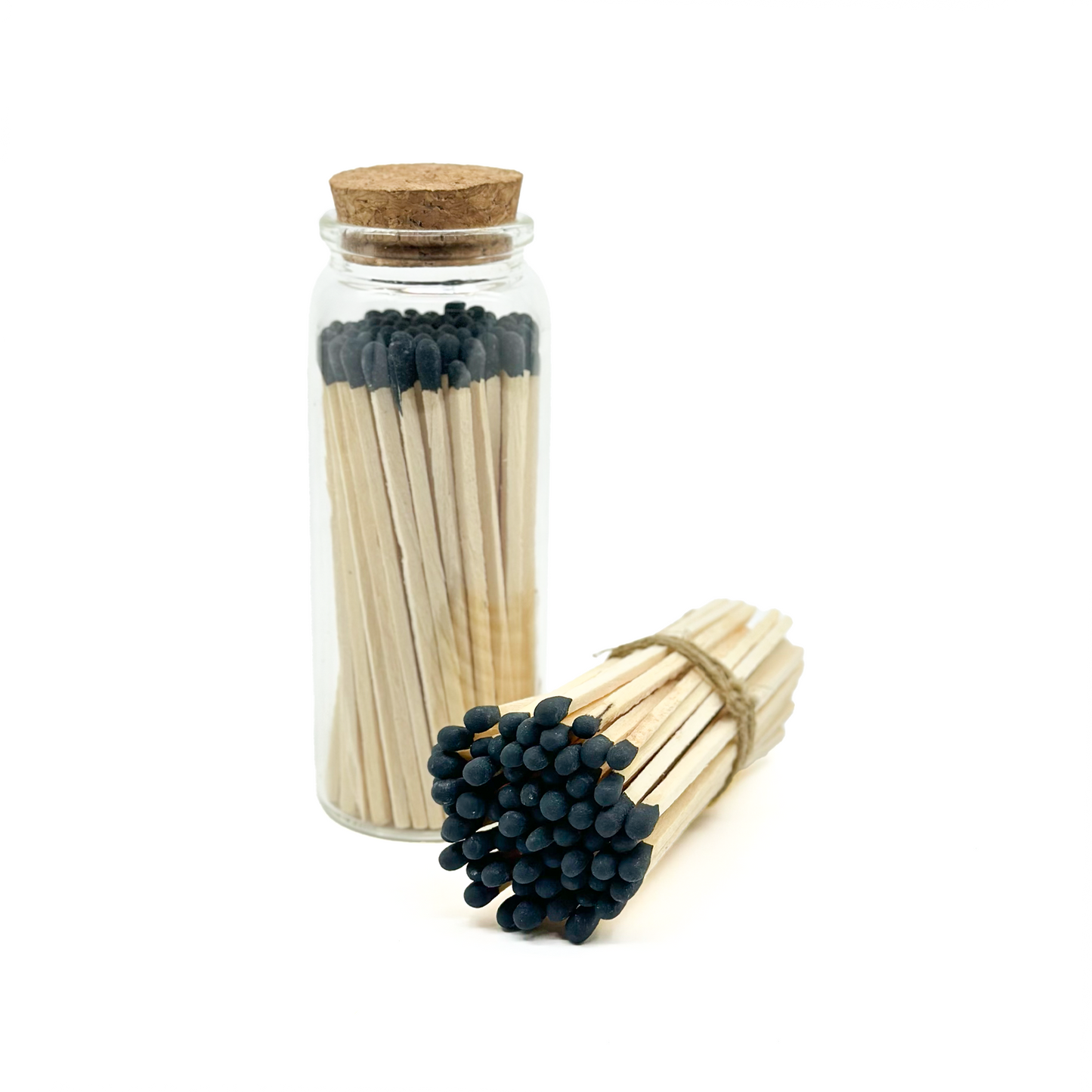 Black Safety Matches in Jar - Strike On Bottle Glass Jar 4" Inch Matchsticks