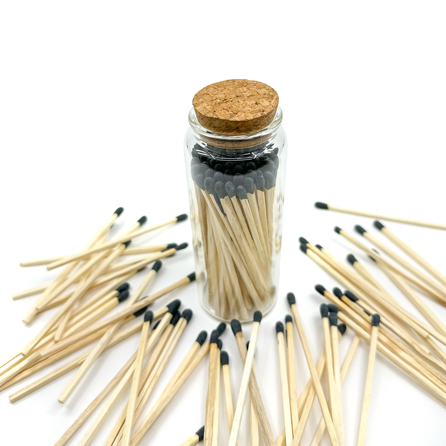 Black Safety Matches in Jar - Strike On Bottle Glass Jar 4" Inch Matchsticks