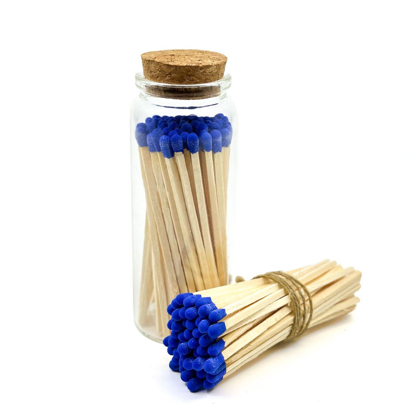 Blue Safety Matches in Jar - Strike On Bottle Glass Jar 4" Inch Matchsticks