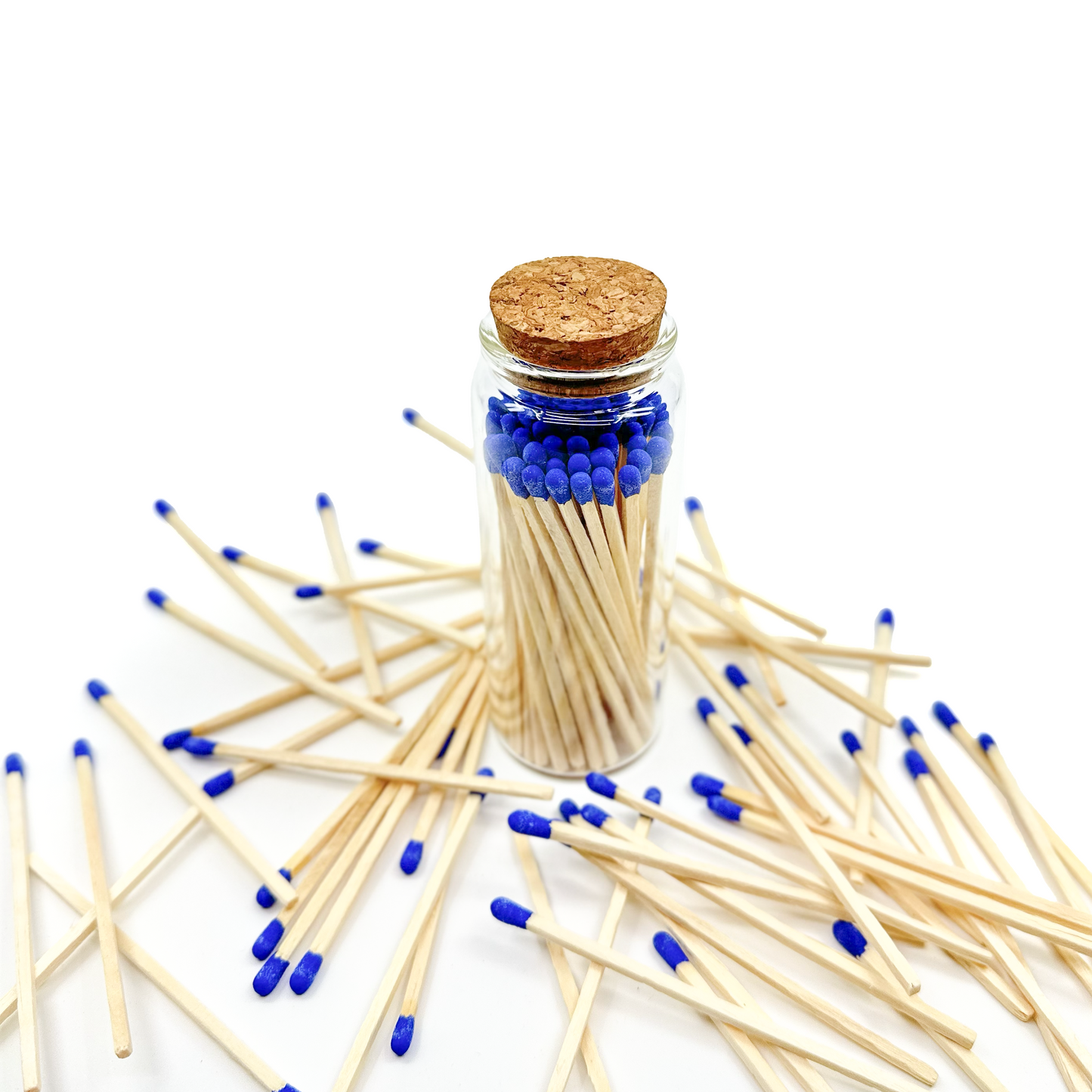 Blue Safety Matches in Jar - Strike On Bottle Glass Jar 4" Inch Matchsticks