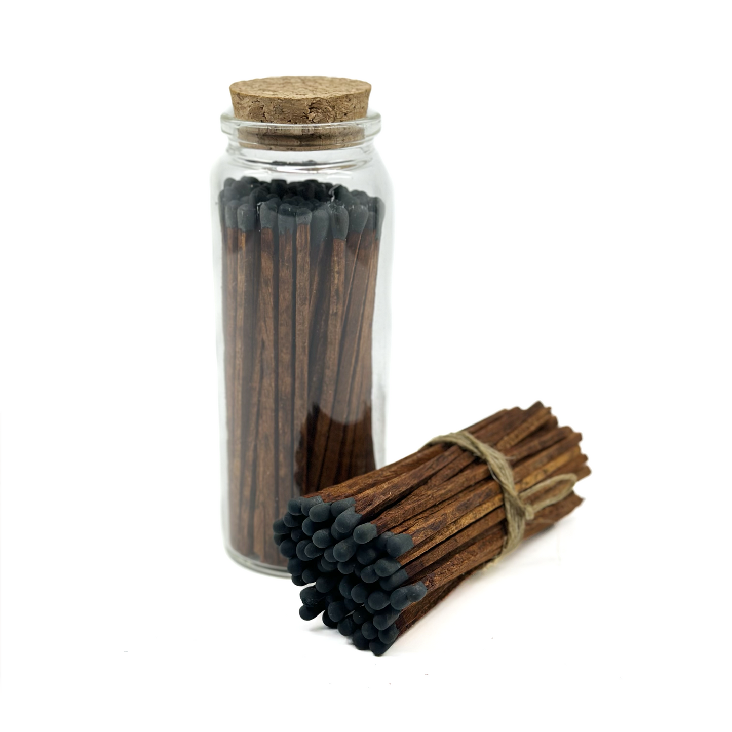 Brown/Black Safety Matches in Jar - Strike On Bottle Glass Jar 4" Inch Matchsticks