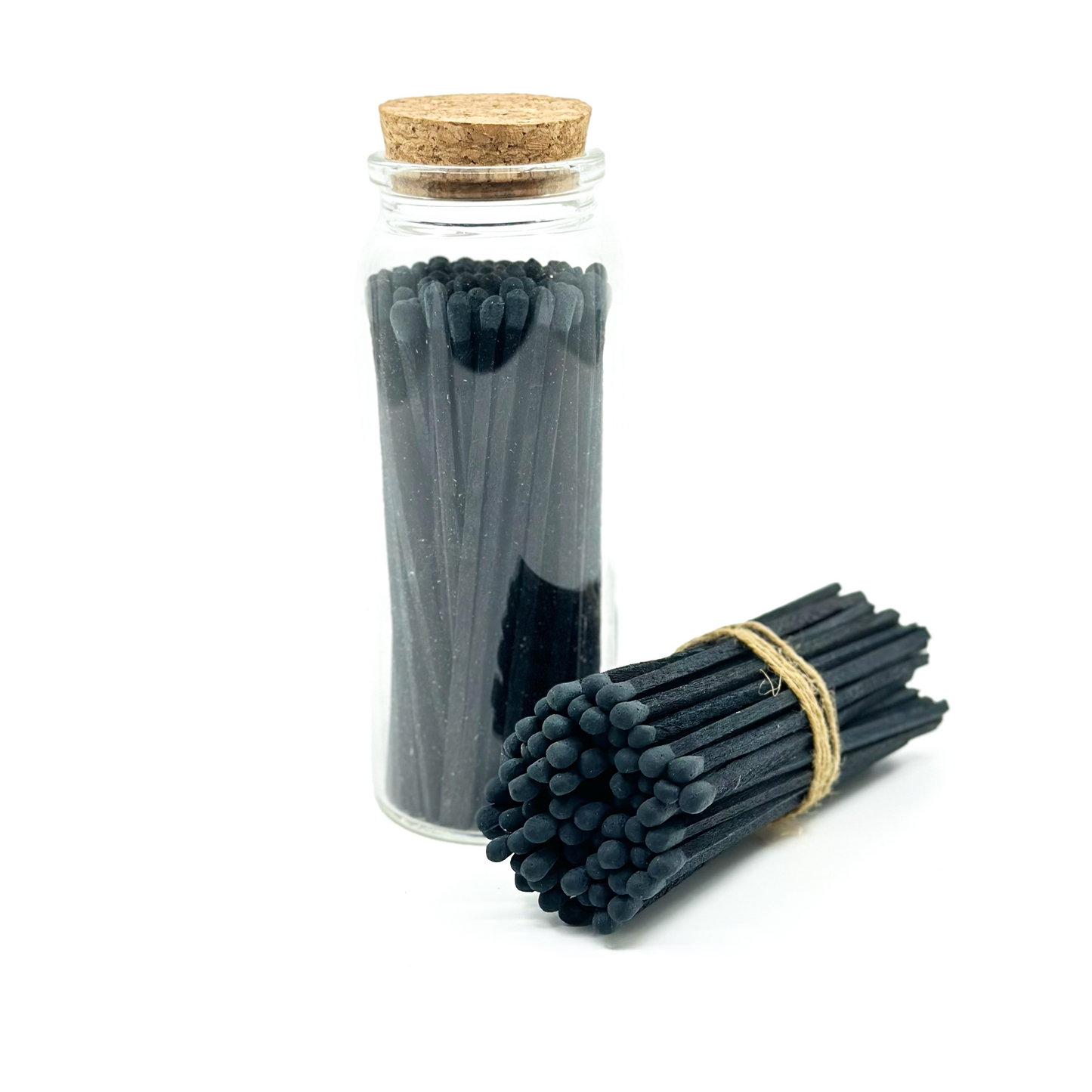Charcoal Safety Matches in Jar - Strike On Bottle Glass Jar 4" Inch Matchsticks