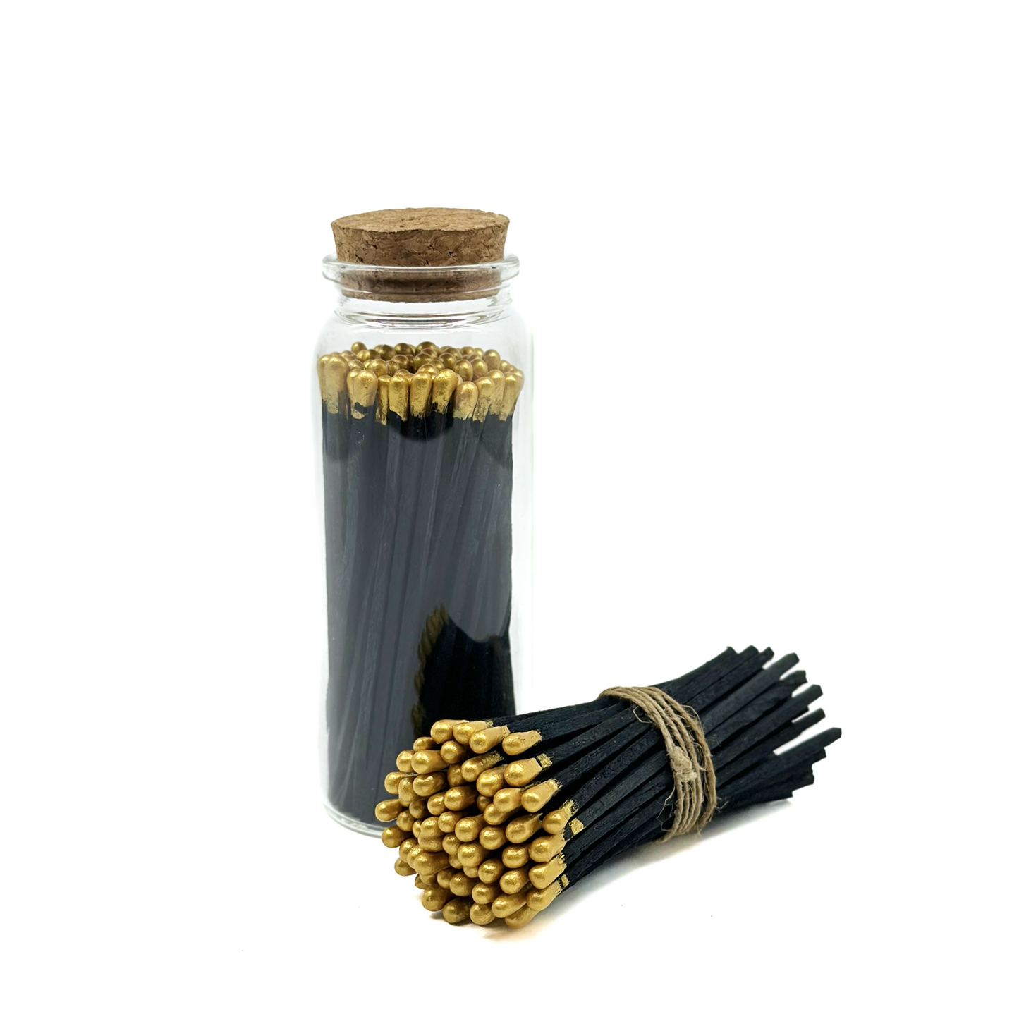 Gold Safety Matches in Jar - Strike On Bottle Glass Jar 4" Inch Matchsticks