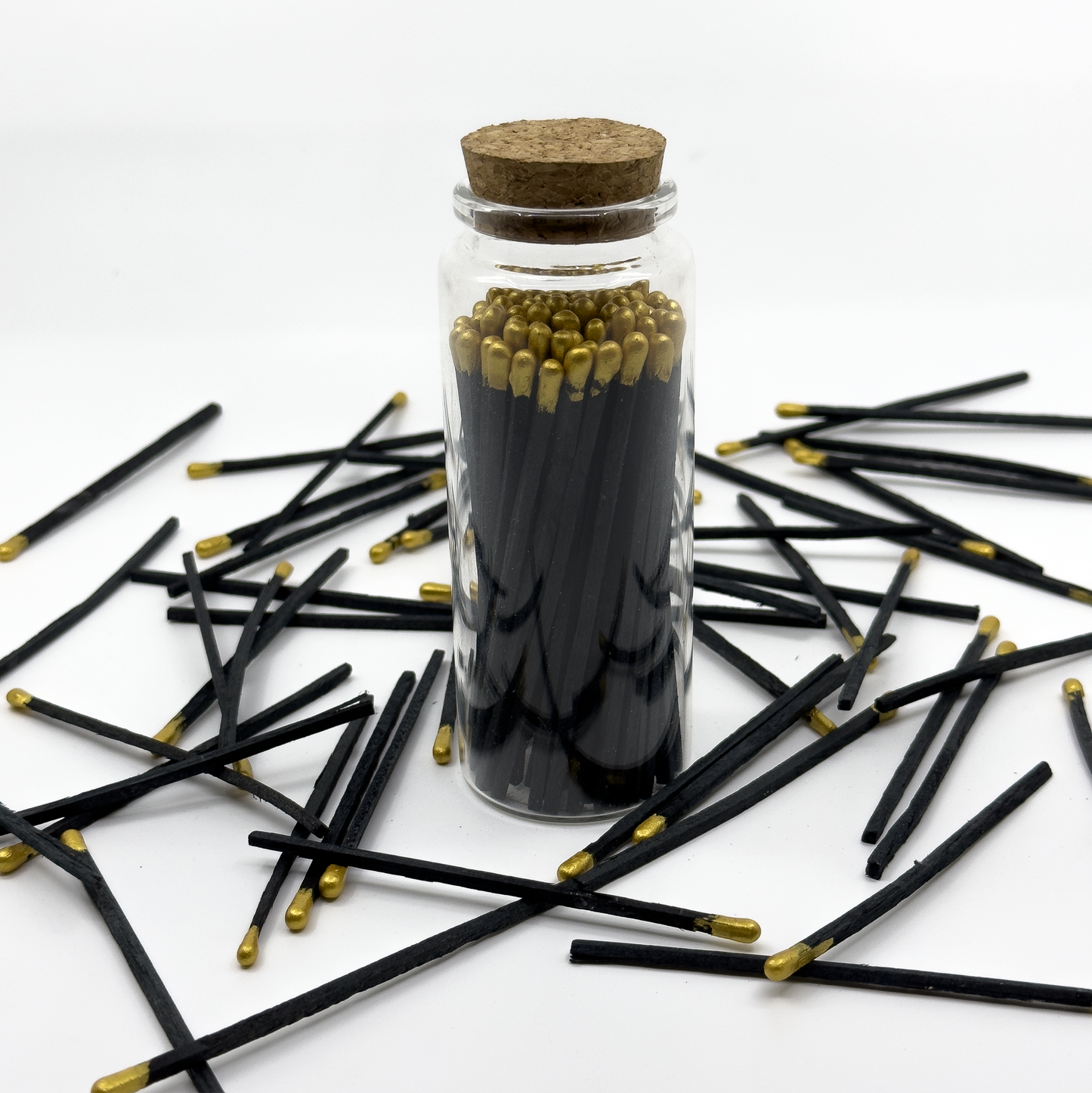Gold Safety Matches in Jar - Strike On Bottle Glass Jar 4" Inch Matchsticks