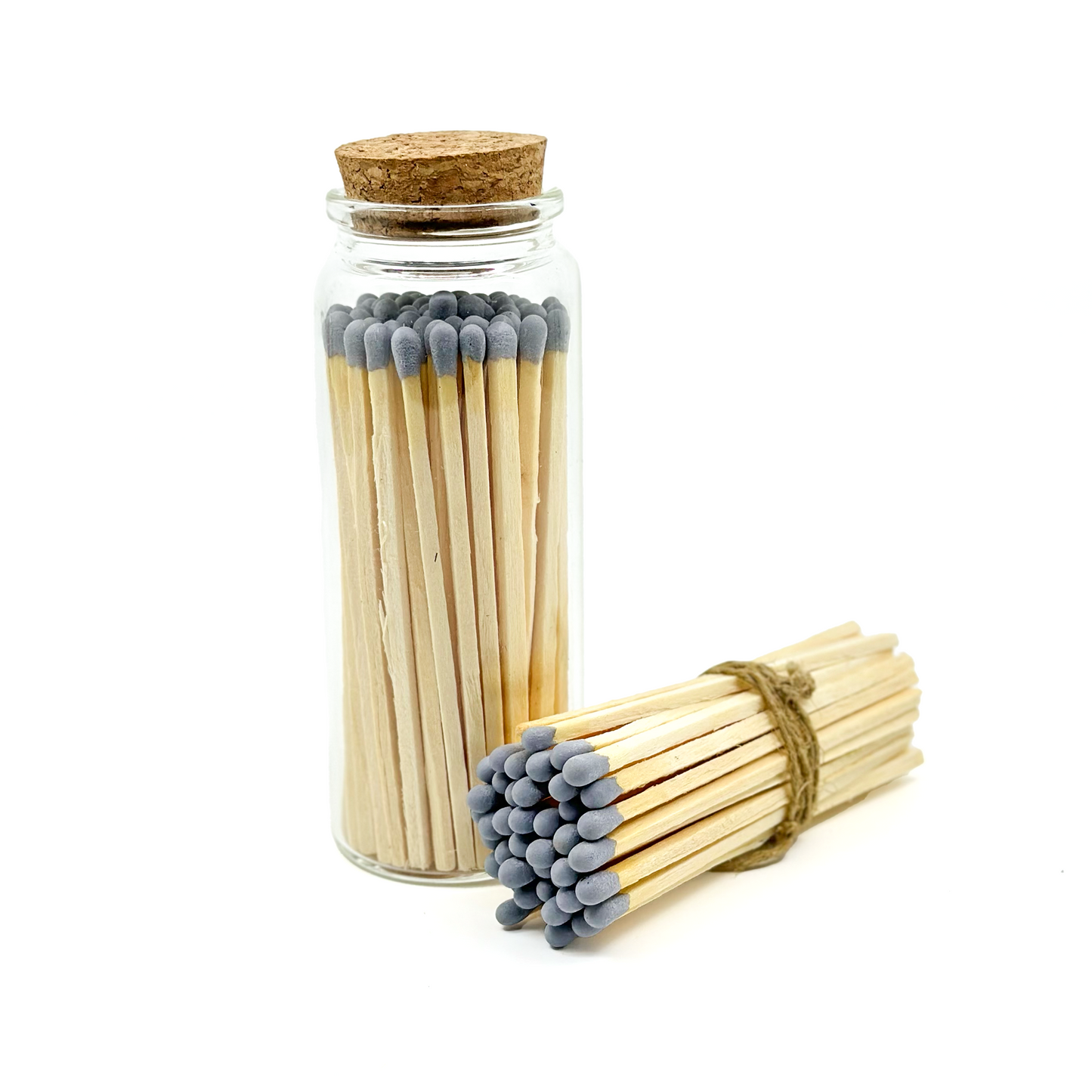Gray Safety Matches in Jar - Strike On Bottle Glass Jar 4" Inch Matchsticks