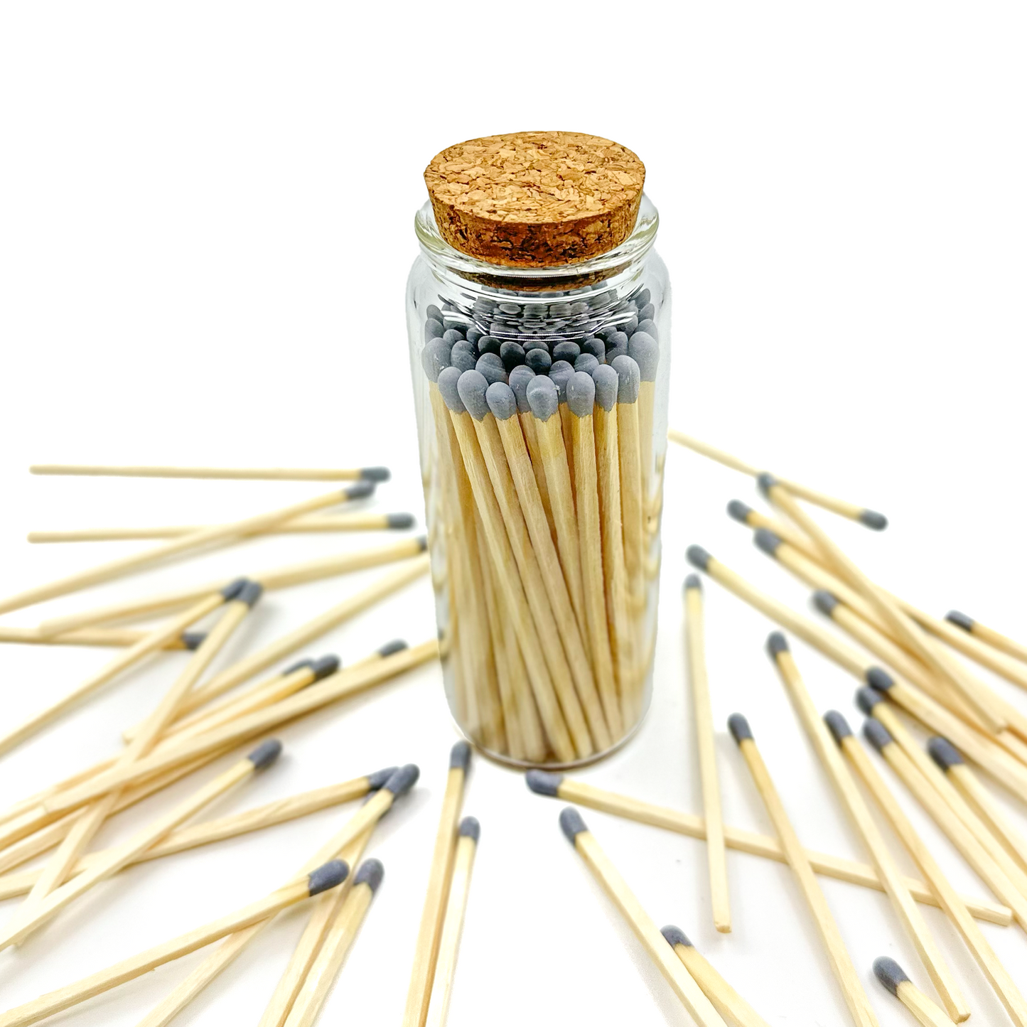 Gray Safety Matches in Jar - Strike On Bottle Glass Jar 4" Inch Matchsticks
