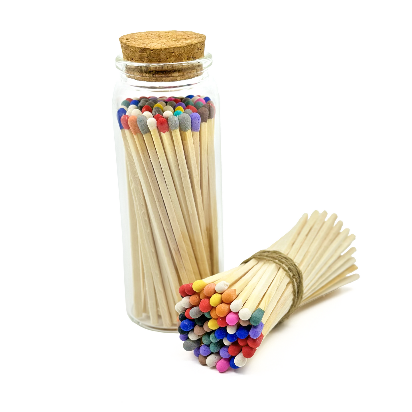Mixed Colors Safety Matches in Jar - Strike On Bottle Glass Jar 4" Inch Matchsticks