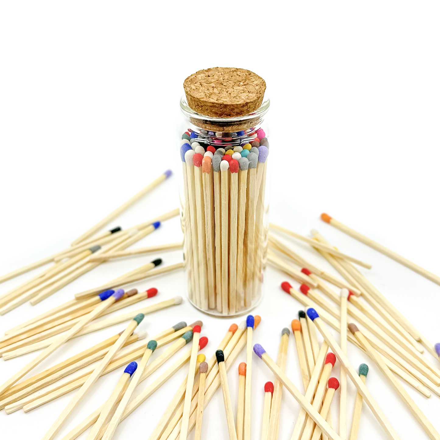 Mixed Colors Safety Matches in Jar - Strike On Bottle Glass Jar 4" Inch Matchsticks