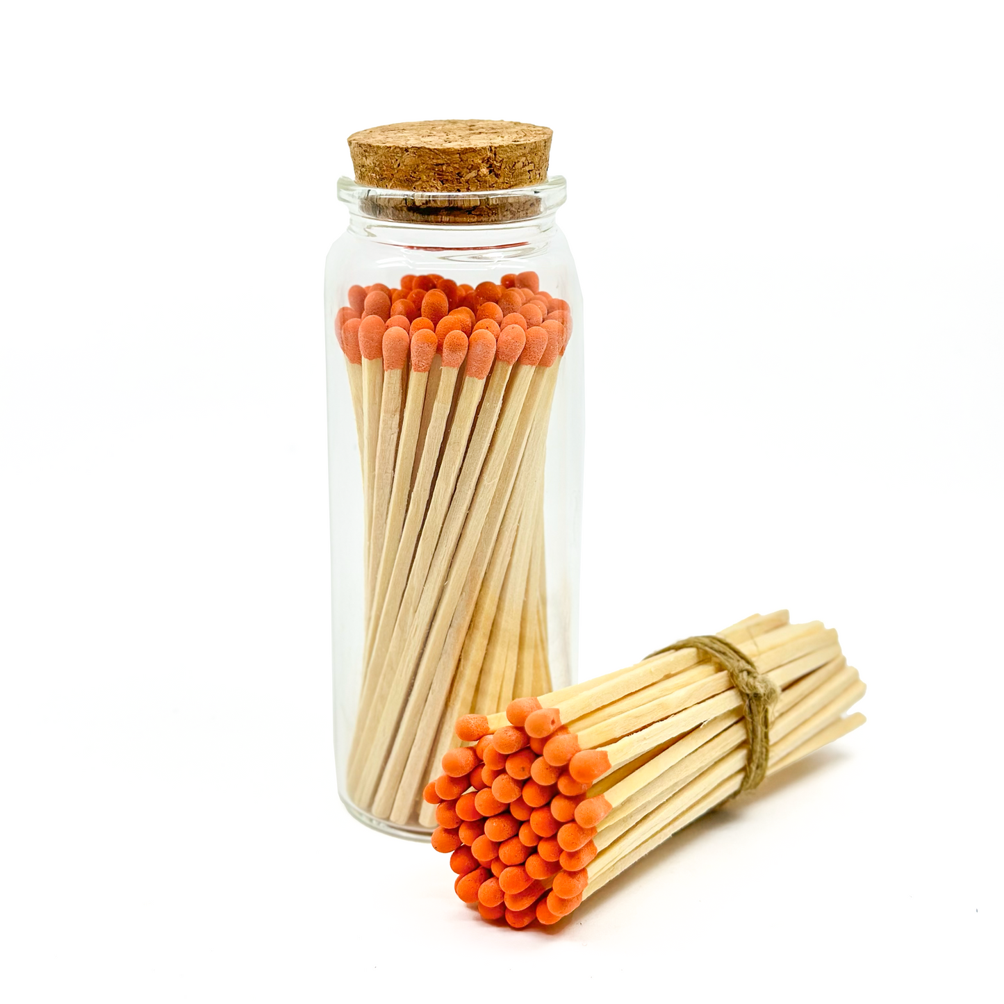Orange Safety Matches in Jar - Strike On Bottle Glass Jar 4" Inch Matchsticks