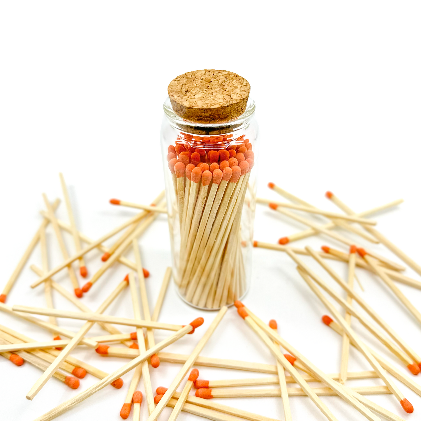 Orange Safety Matches in Jar - Strike On Bottle Glass Jar 4" Inch Matchsticks