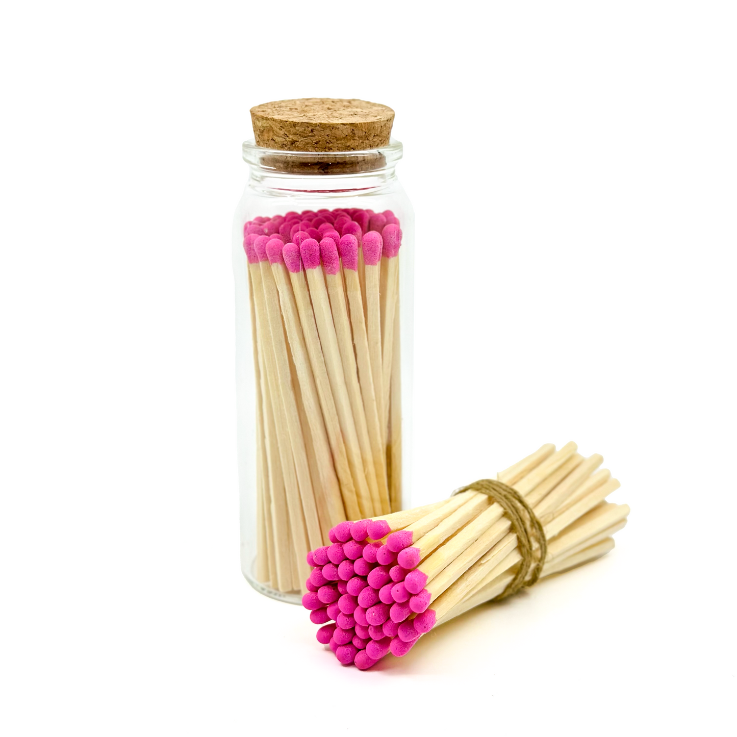 Pink Safety Matches in Jar - Strike On Bottle Glass Jar 4" Inch Matchsticks
