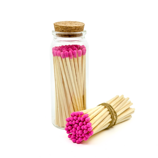 Pink Safety Matches in Jar - Strike On Bottle  Glass Jar 4" Inch Matchsticks