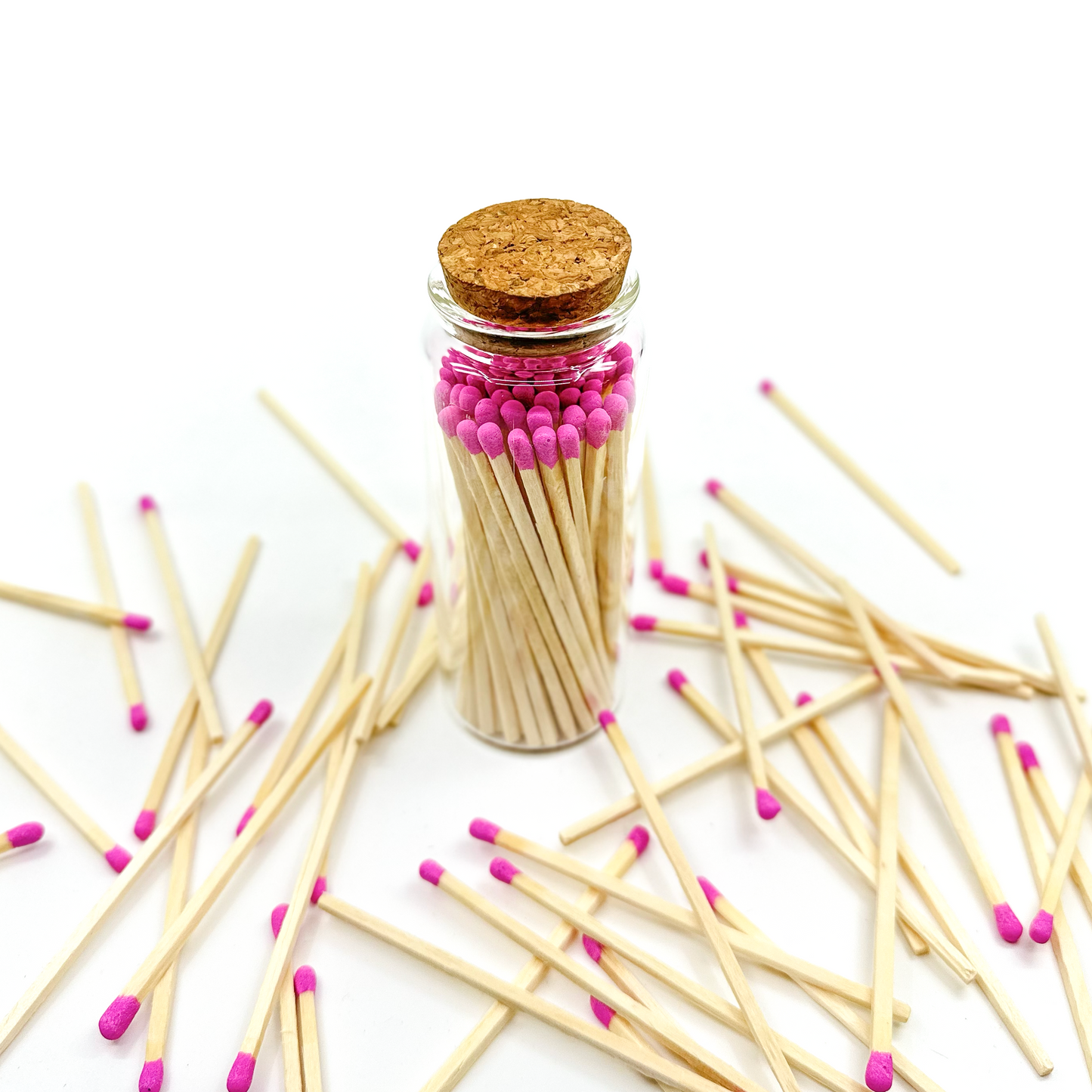 Pink Safety Matches in Jar - Strike On Bottle Glass Jar 4" Inch Matchsticks