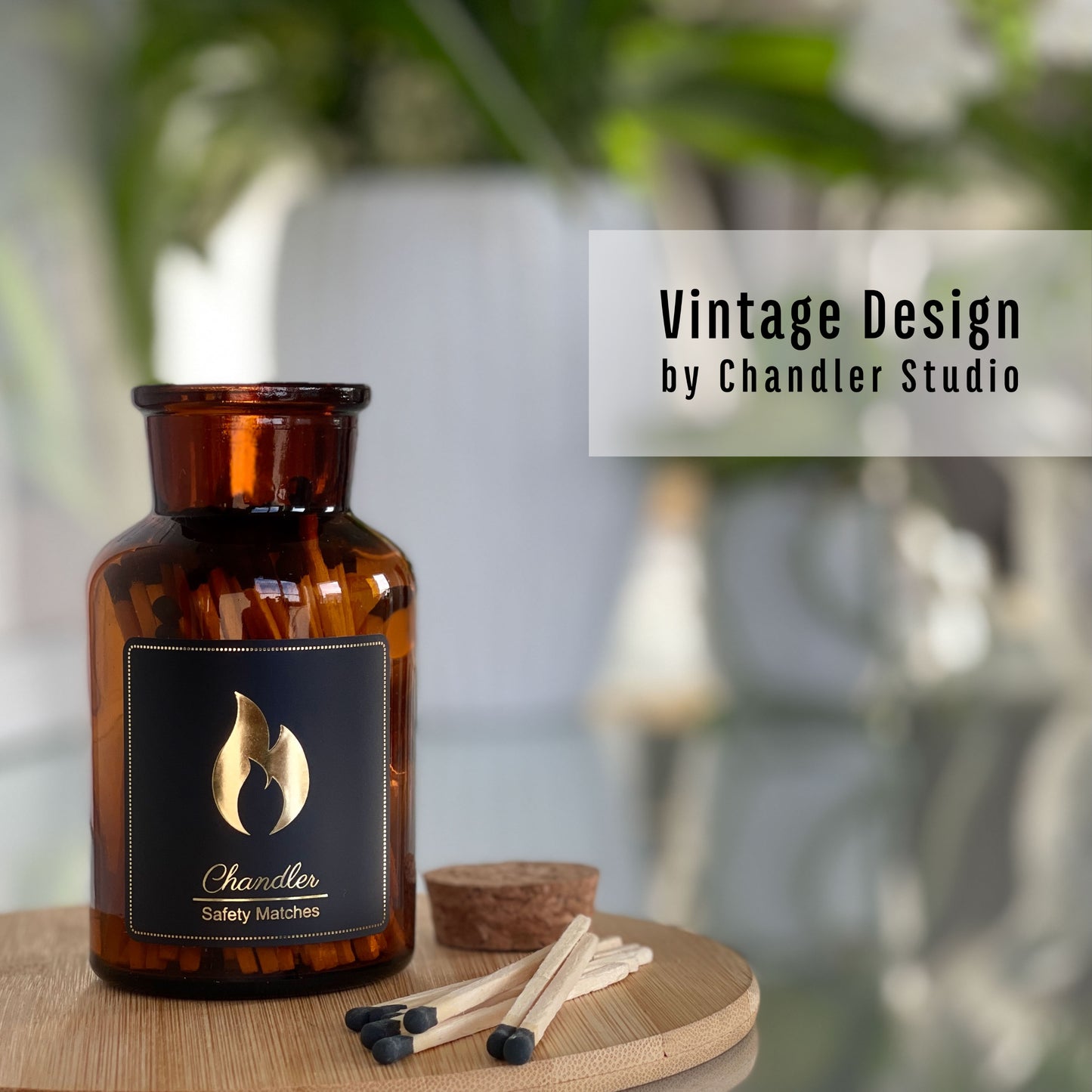 Safety Matches - Strike On Bottle Glass Jar 3 Inch Matchsticks - Chandler Studio